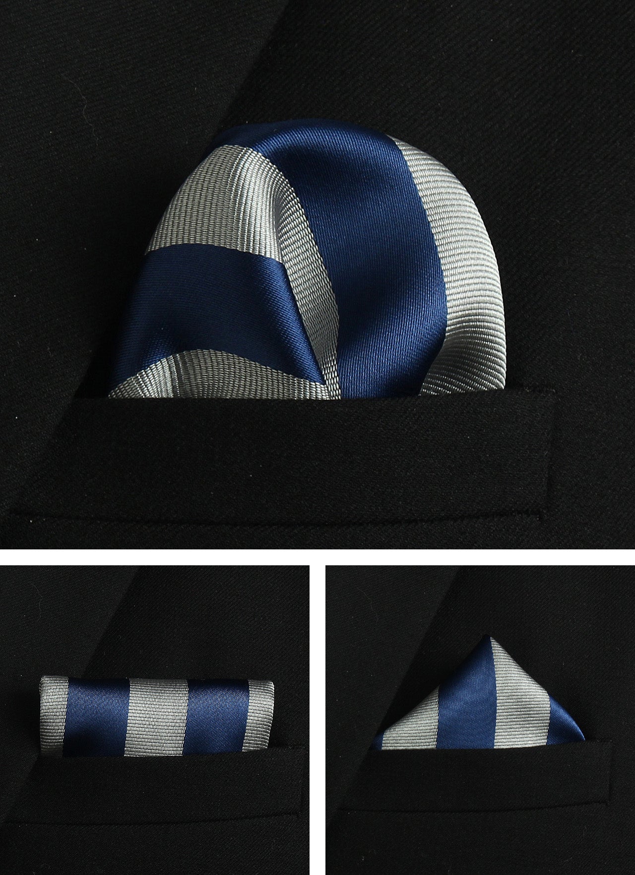 CWKOON Striped Navy Blue Grey Mens Tie Formal Necktie Pocket Squares Ties Clips Cufflinks Classic for Men Gift Box Set