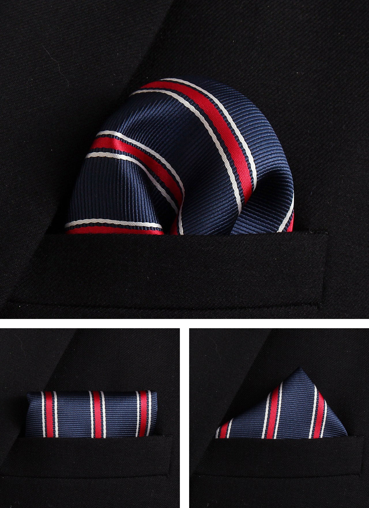 CWKOON Striped Navy Blue Red Mens Tie Formal Necktie Pocket Squares Ties Clips Cufflinks Classic for Men Gift Box Set