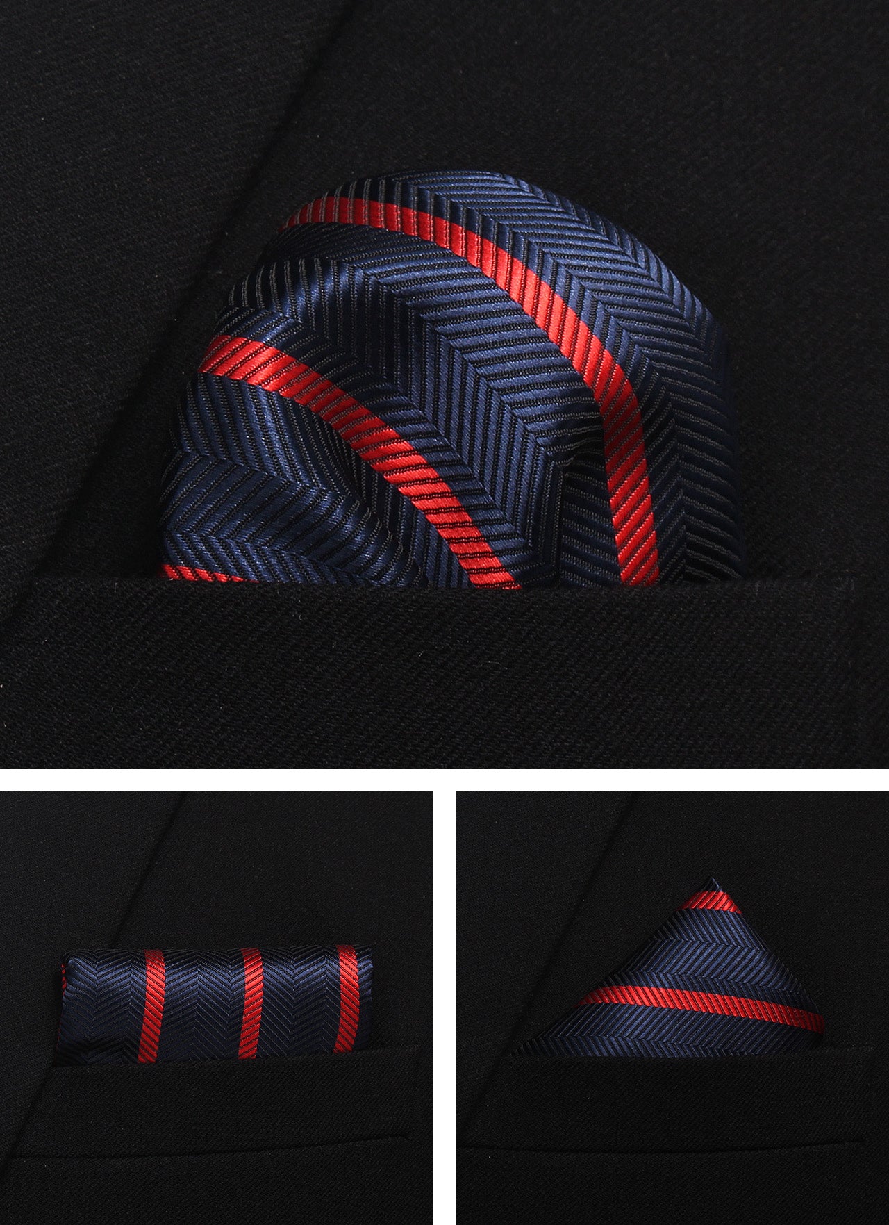 CWKOON Striped Navy Blue Red Mens Tie Formal Necktie Pocket Squares Ties Clips Cufflinks Classic for Men Gift Box Set