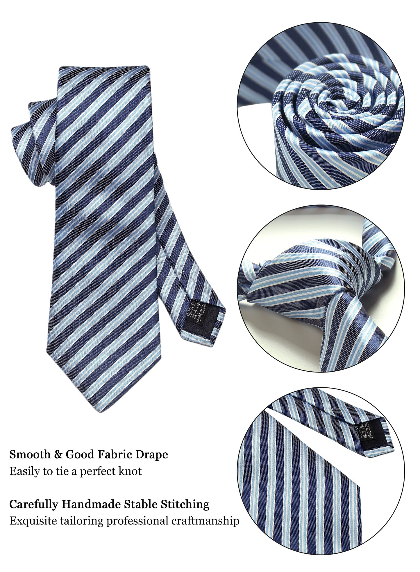 CWKOON Striped Blue Mens Tie Formal Necktie Pocket Squares Ties Clips Cufflinks Classic for Men Gift Box Set