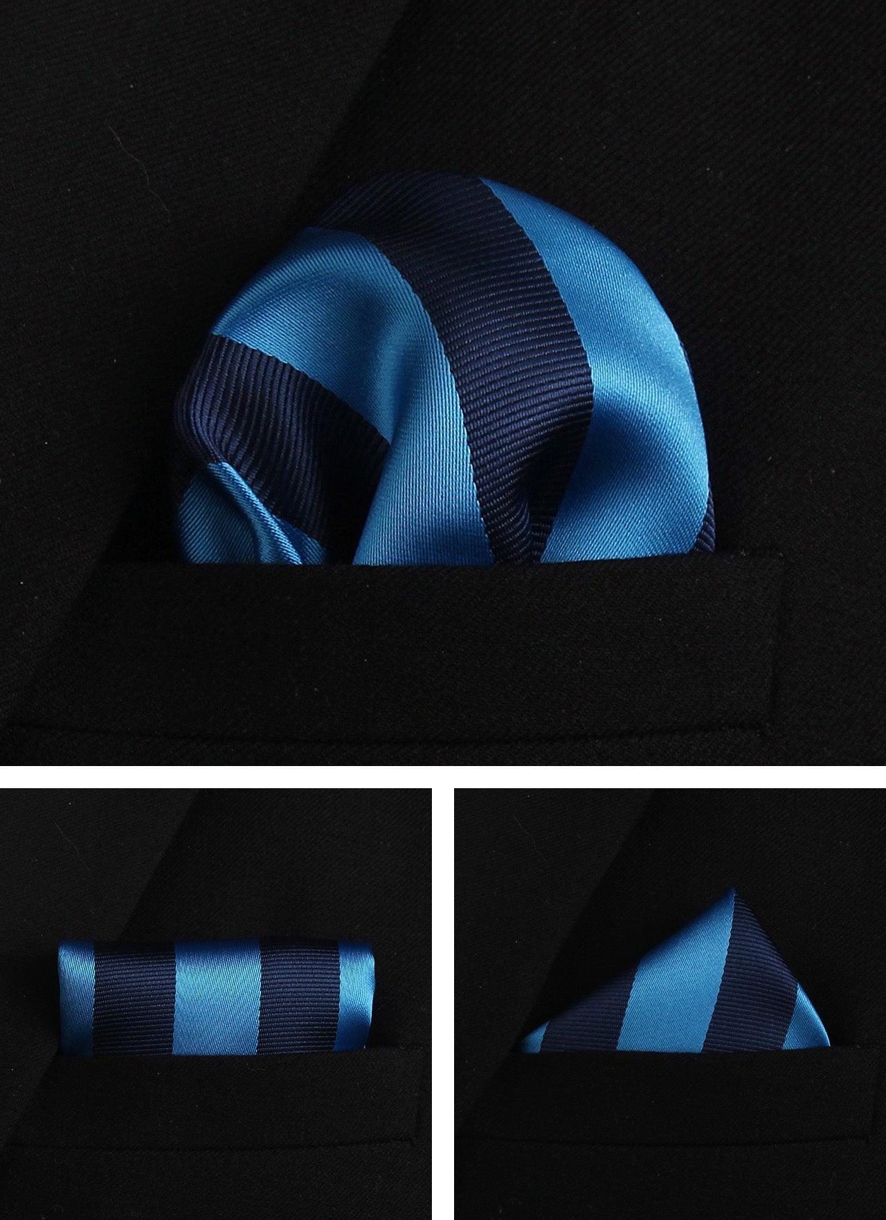 CWKOON Striped Blue Navy Blue Mens Tie Formal Necktie Pocket Squares Ties Clips Cufflinks Classic for Men Gift Box Set