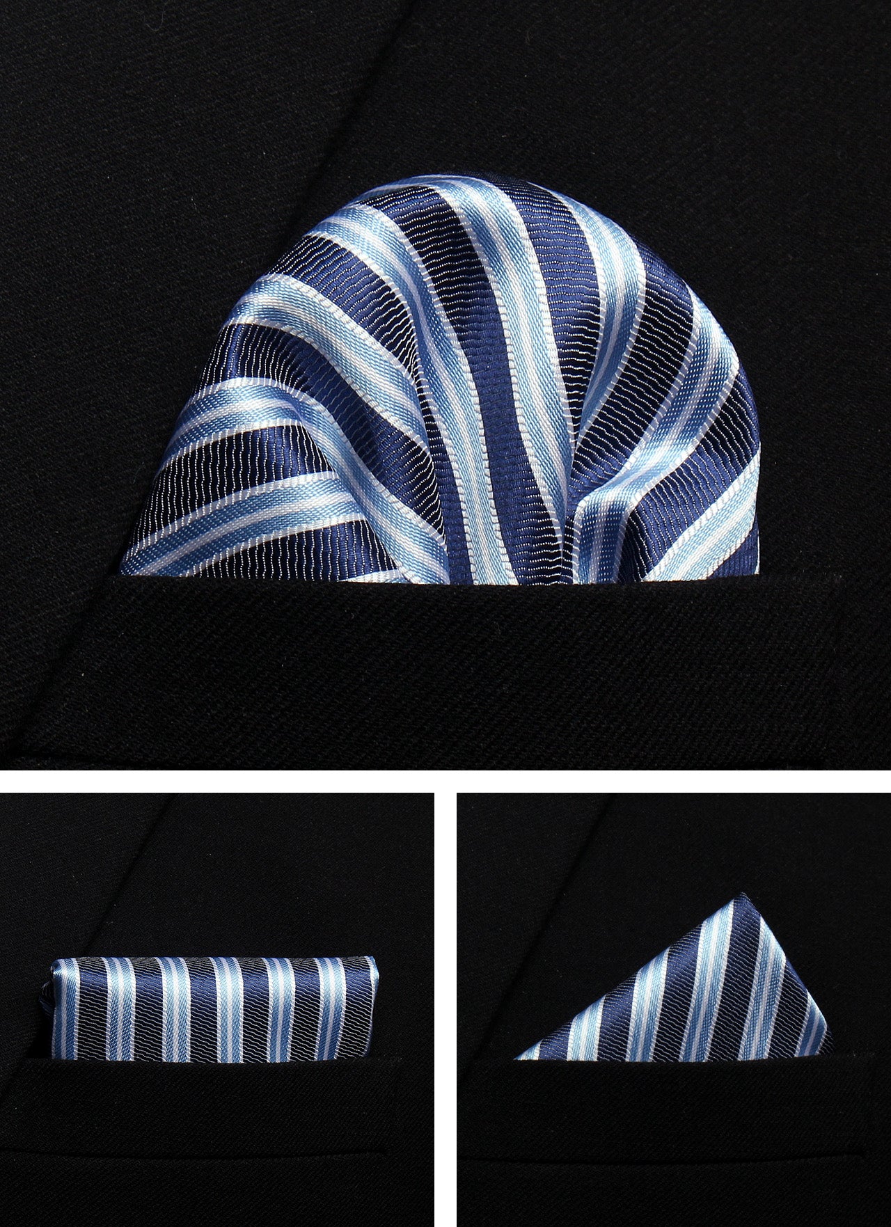 CWKOON Striped Blue Mens Tie Formal Necktie Pocket Squares Ties Clips Cufflinks Classic for Men Gift Box Set