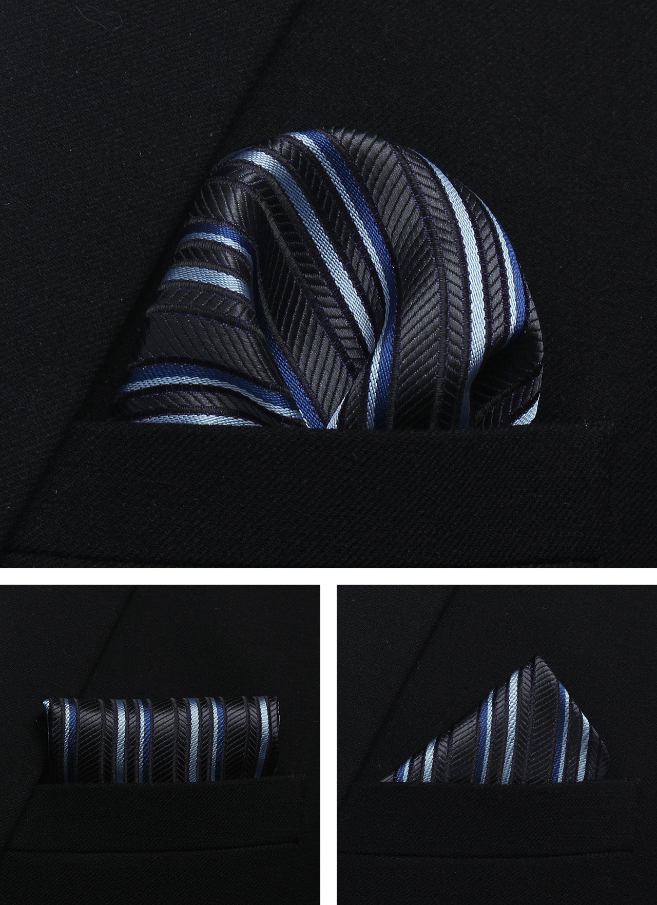 CWKOON Striped Grey Blue Mens Tie Formal Necktie Pocket Squares Ties Clips Cufflinks Classic for Men Gift Box Set
