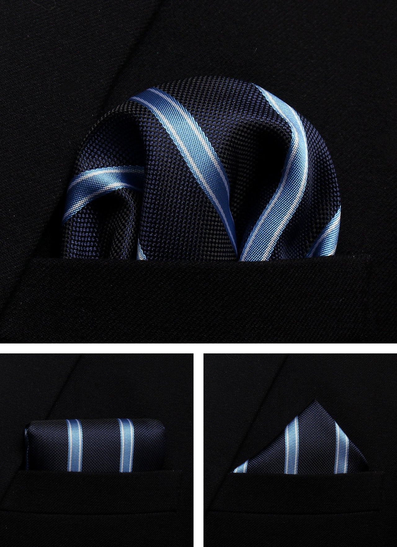 CWKOON Striped Navy Blue Mens Tie Formal Necktie Pocket Squares Ties Clips Cufflinks Classic for Men Gift Box Set