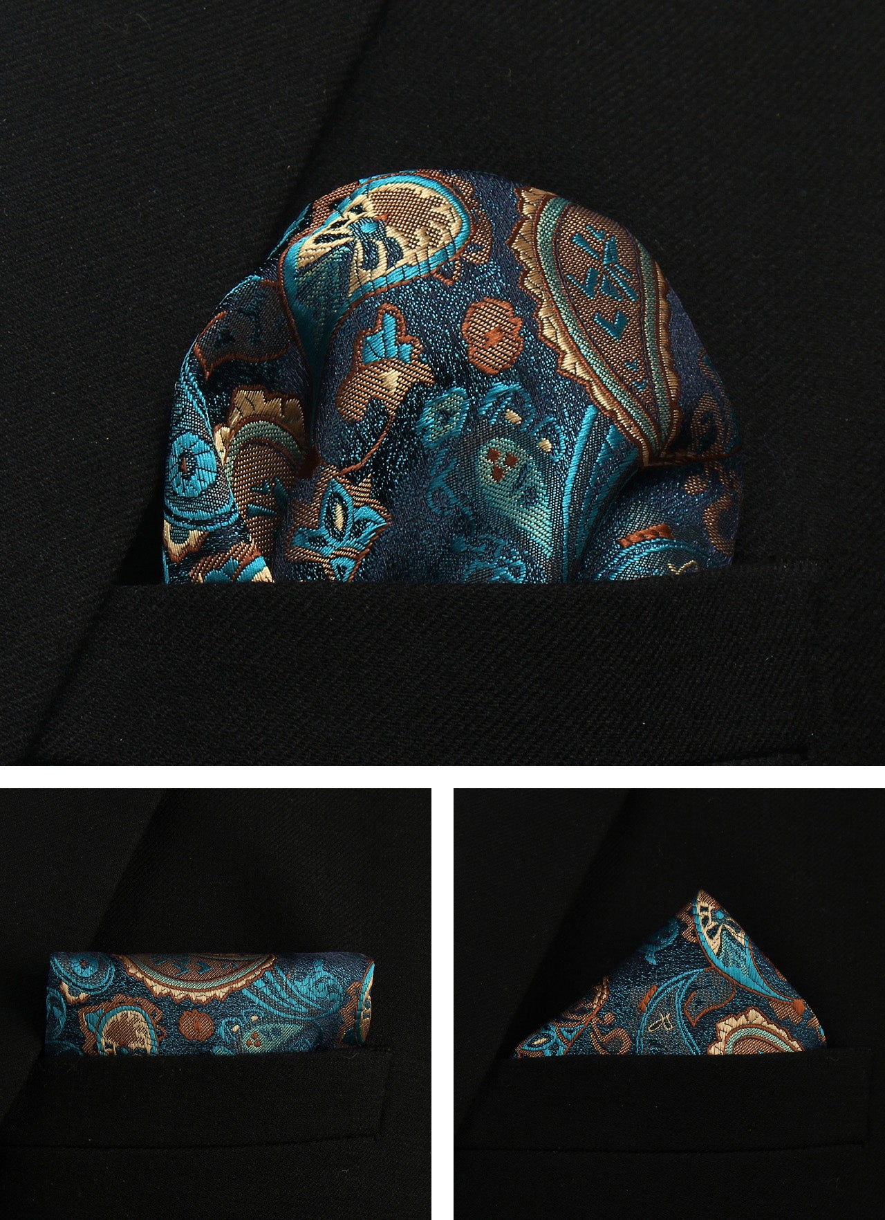 CWKOON Paisley Aqua Yellow Mens Tie Formal Necktie Pocket Squares Ties Clips Cufflinks Classic for Men Gift Box Set