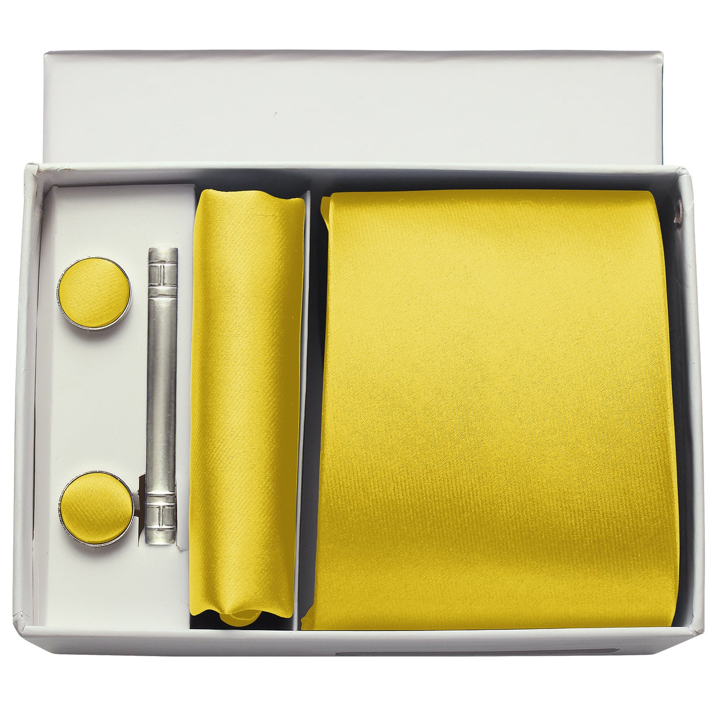 CWKOON Solid Color Yellow Mens Tie Formal Necktie Pocket Squares Ties Clips Cufflinks Classic for Men Gift Box Set