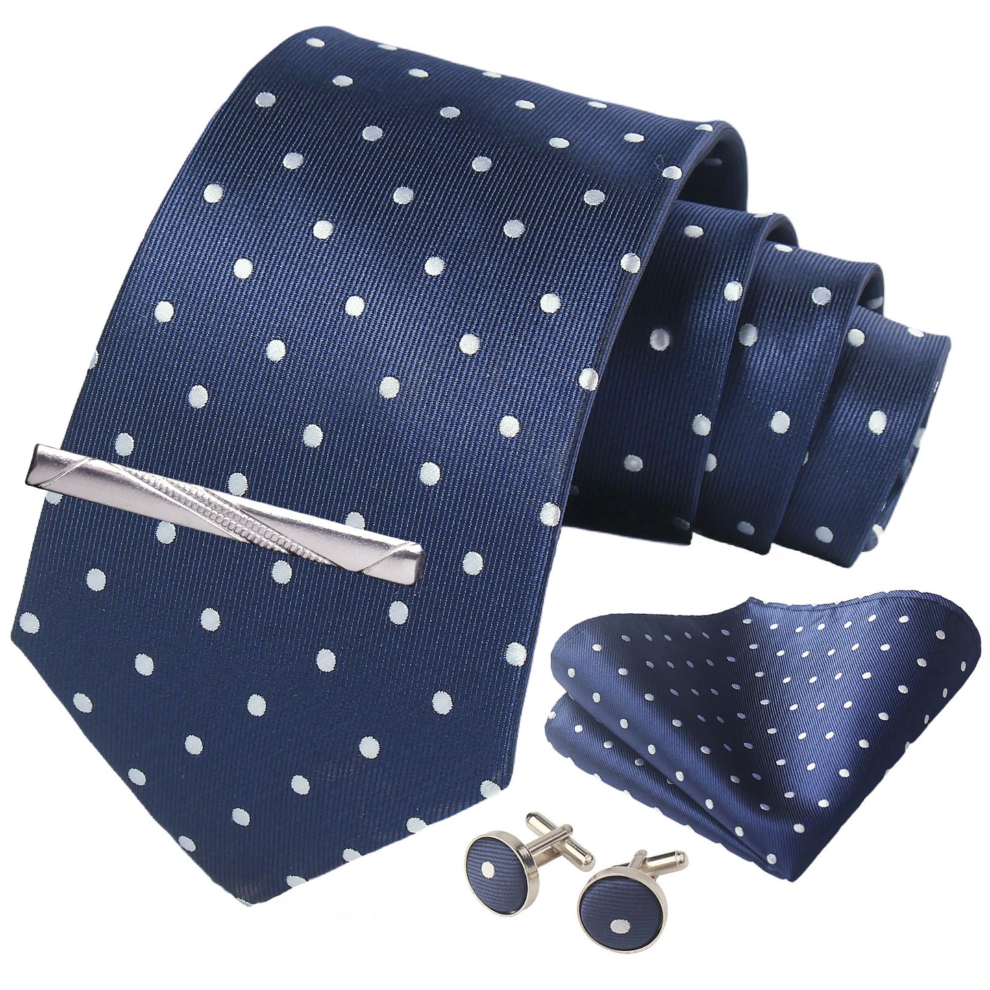 CWKOON Polka Dot Mens Tie Formal Necktie Pocket Squares Ties Clips Cufflinks Classic for Men Gift Box Set
