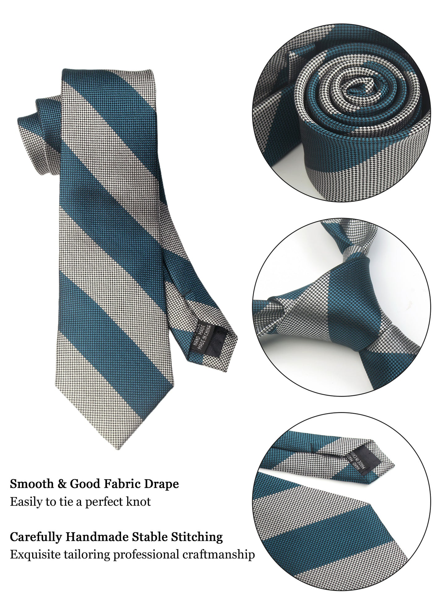 CWKOON Striped Green Grey Mens Tie Formal Necktie Pocket Squares Ties Clips Cufflinks Classic for Men Gift Box Set