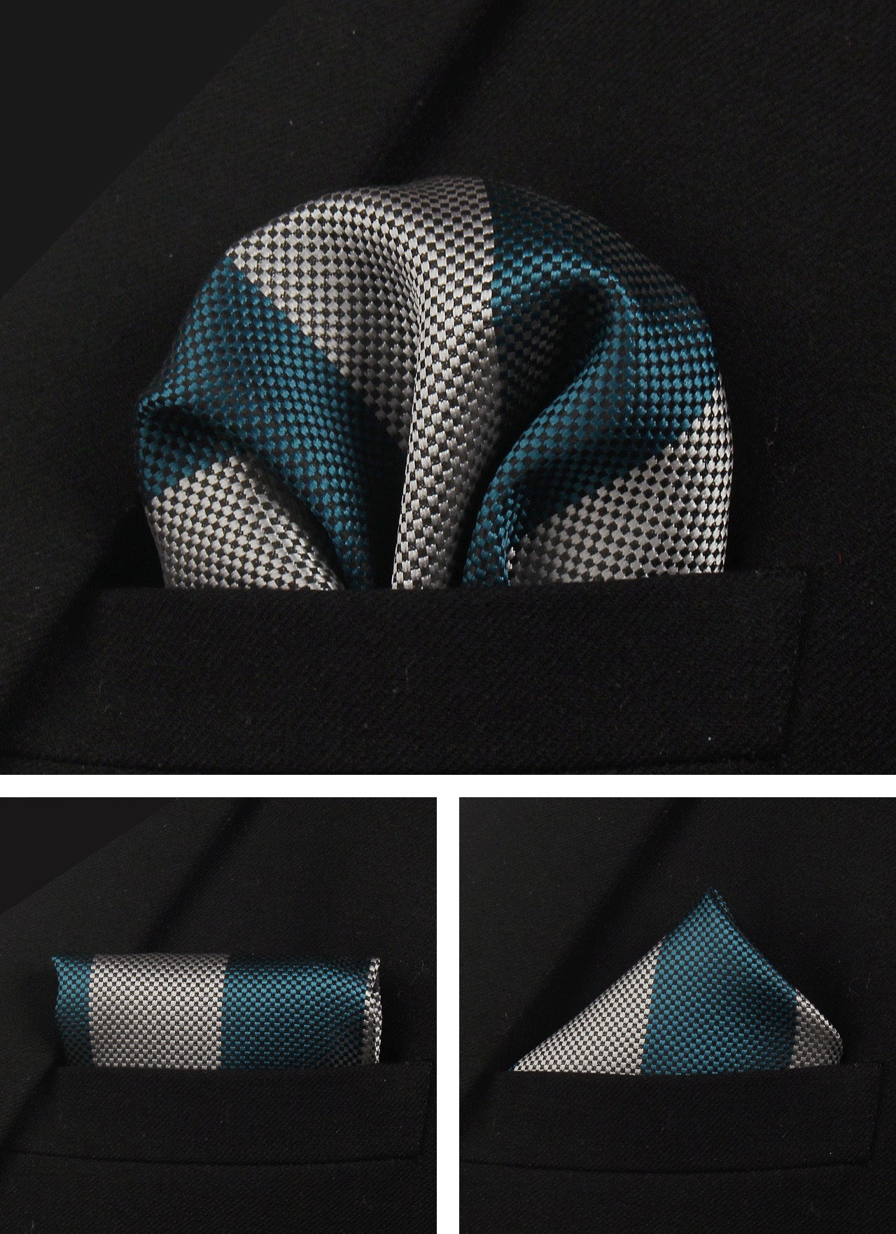 CWKOON Striped Green Grey Mens Tie Formal Necktie Pocket Squares Ties Clips Cufflinks Classic for Men Gift Box Set