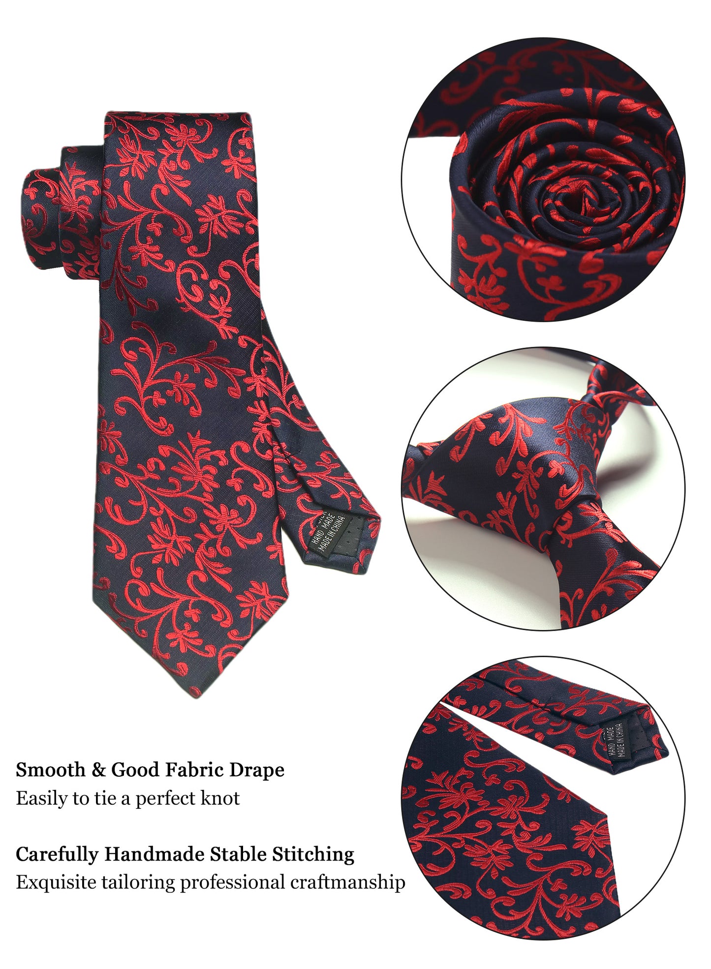 CWKOON Paisley Navy Blue Red Mens Tie Formal Necktie Pocket Squares Ties Clips Cufflinks Classic for Men Gift Box Set
