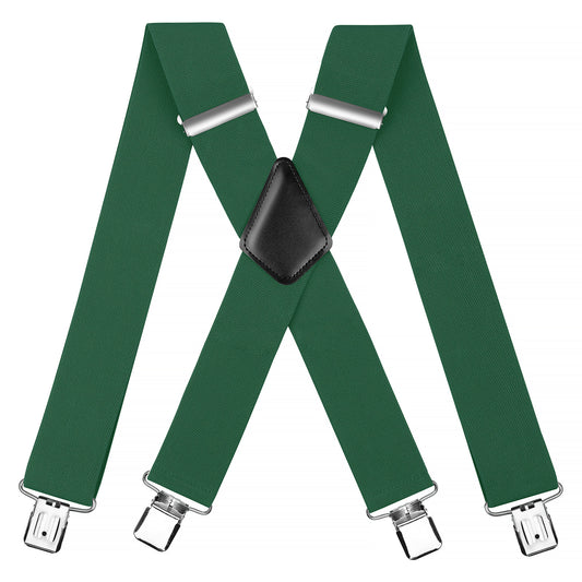 CWKOON Men's Trousers Braces with Very Strong 2 inch Wide 4 Clips Heavy Duty Suspenders for Men X Style Adjustable Suspender Green