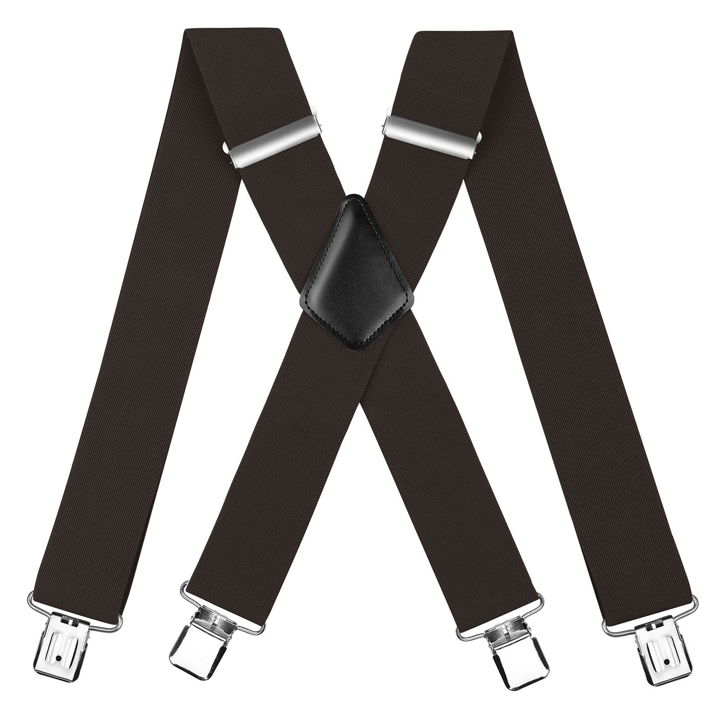 CWKOON Men's Trousers Braces with Very Strong 2 inch Wide 4 Clips Heavy Duty Suspenders for Men X Style Adjustable Suspender Coffee