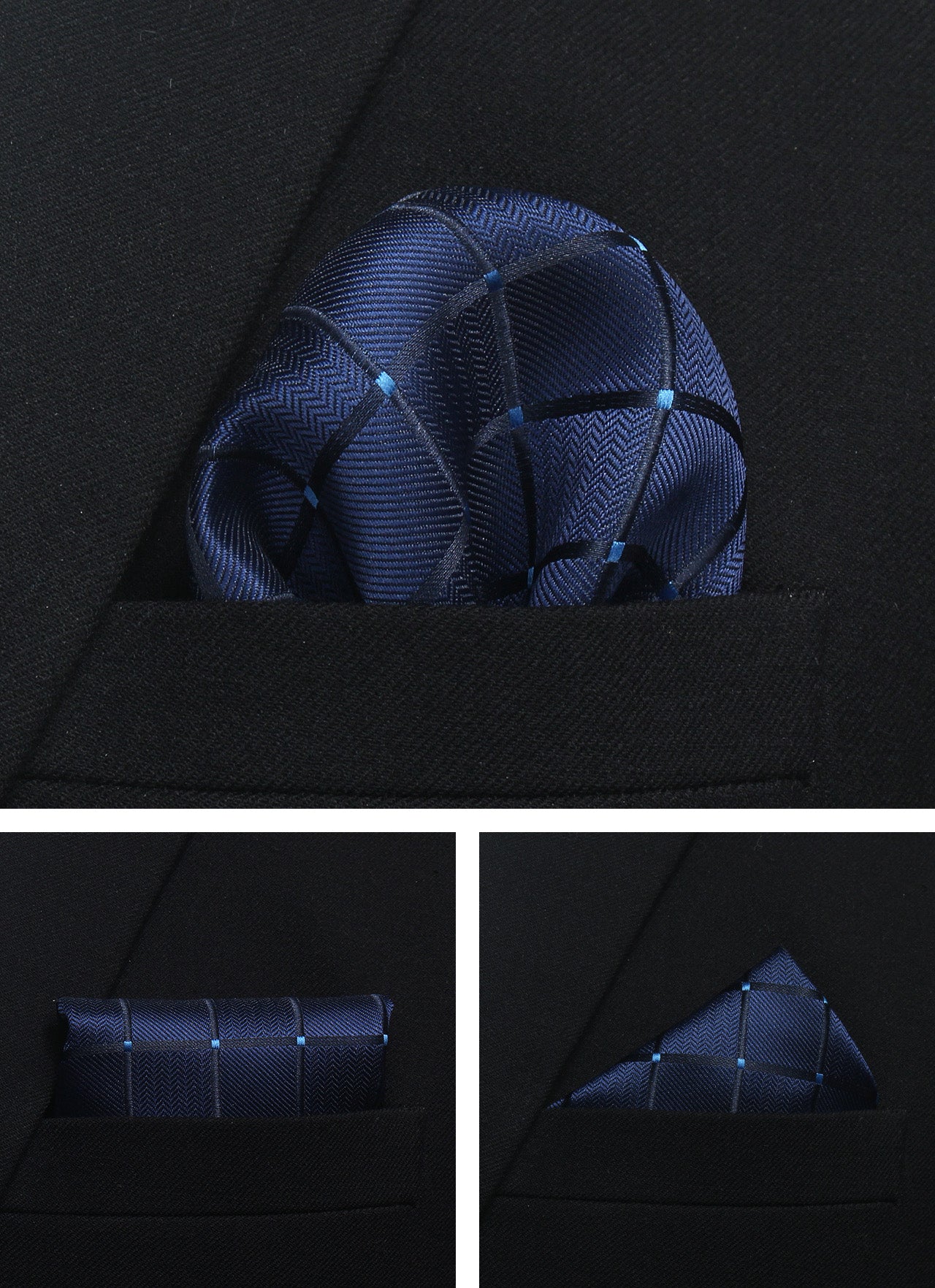 CWKOON Navy Blue Plaid Mens Tie Formal Necktie Pocket Squares Ties Clips Cufflinks Classic for Men Gift Box Set