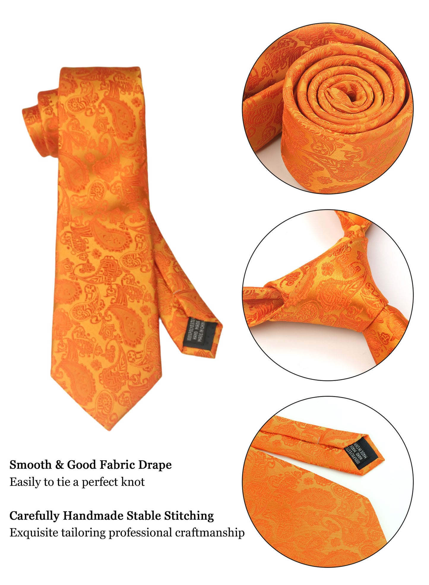 CWKOON Paisley Orange Mens Tie Formal Necktie Pocket Squares Ties Clips Cufflinks Classic for Men Gift Box Set