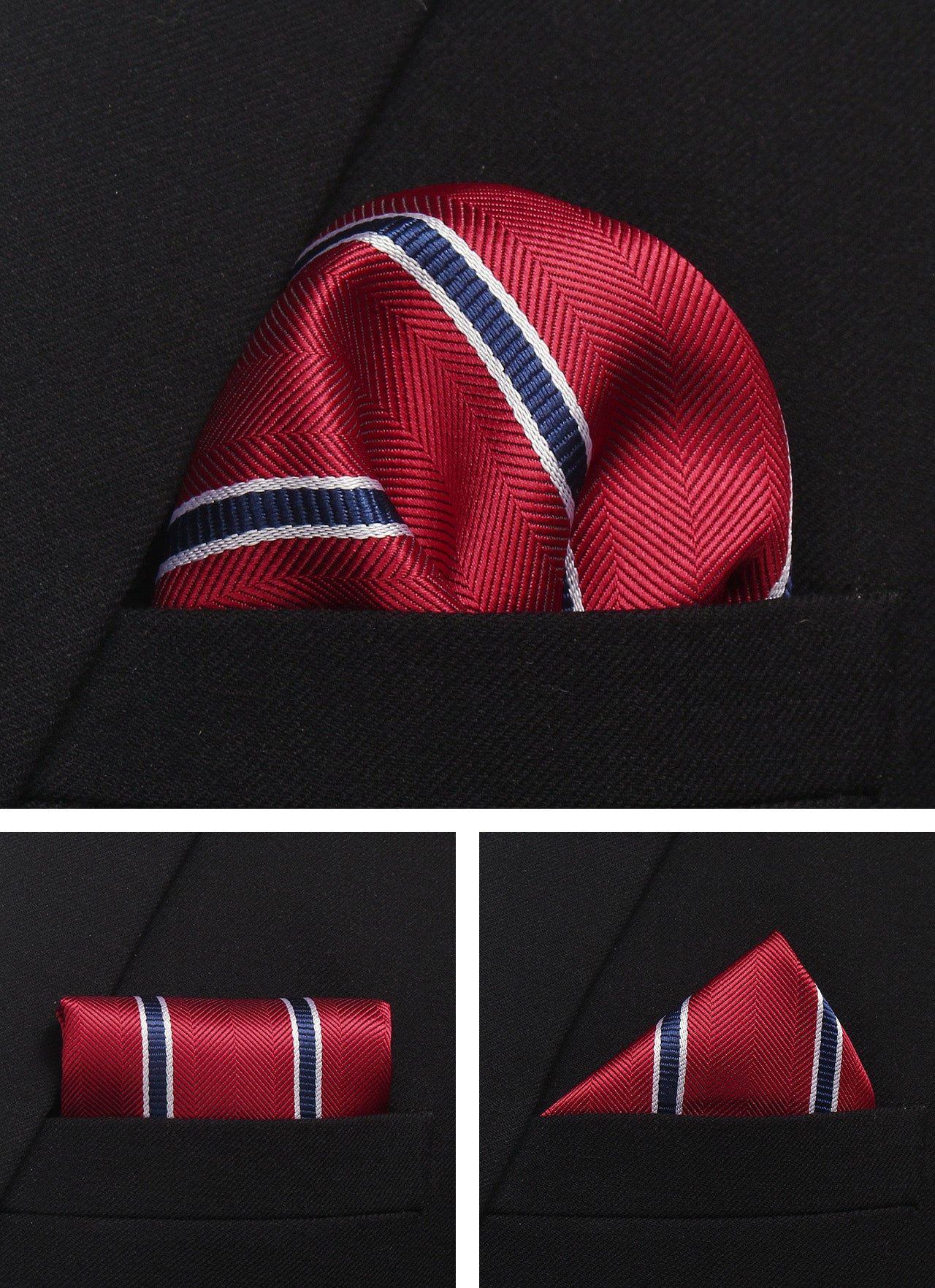 CWKOON Striped Red Mens Tie Formal Necktie Pocket Squares Ties Clips Cufflinks Classic for Men Gift Box Set