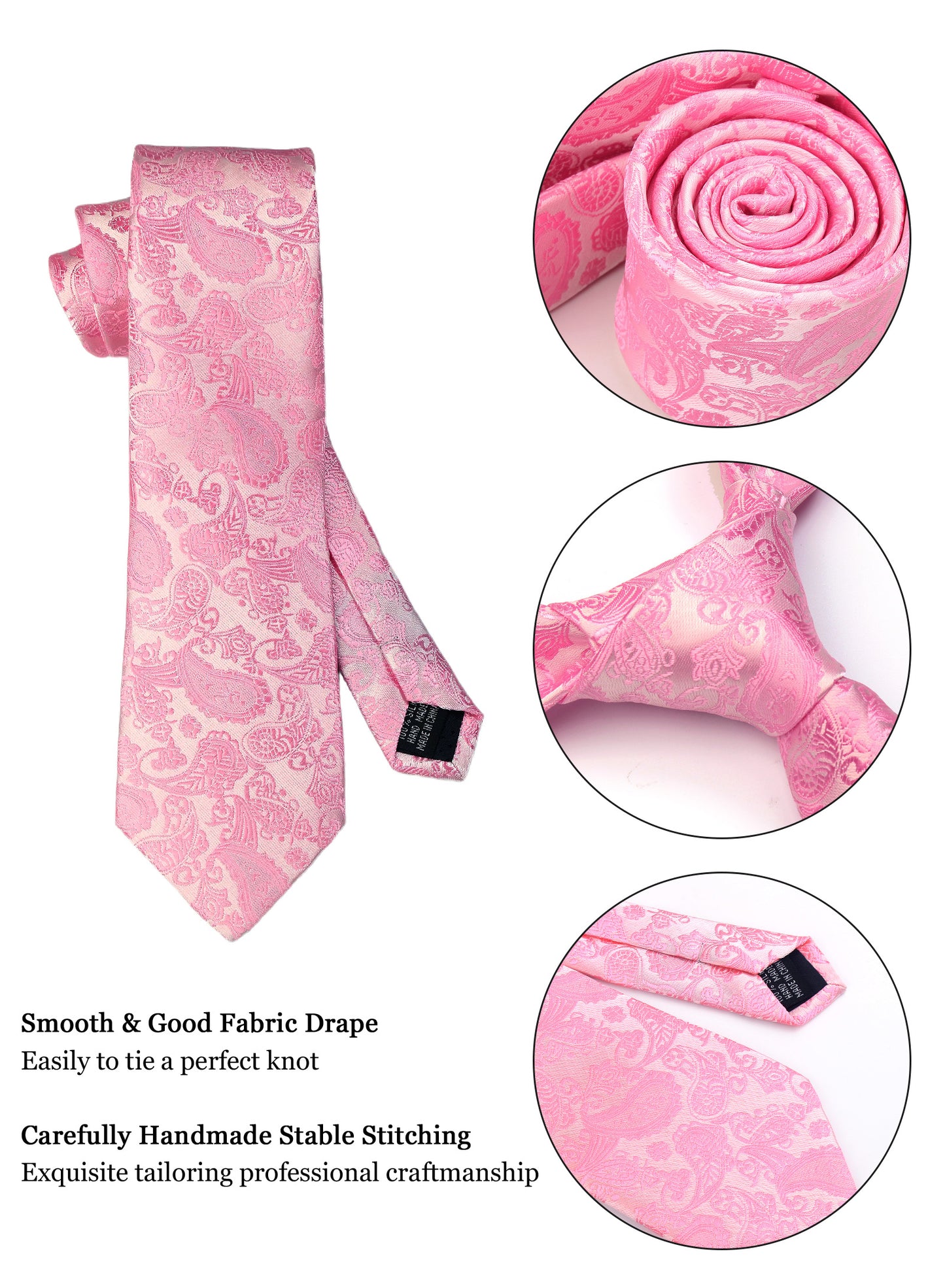 CWKOON Paisley Pink Mens Tie Formal Necktie Pocket Squares Ties Clips Cufflinks Classic for Men Gift Box Set