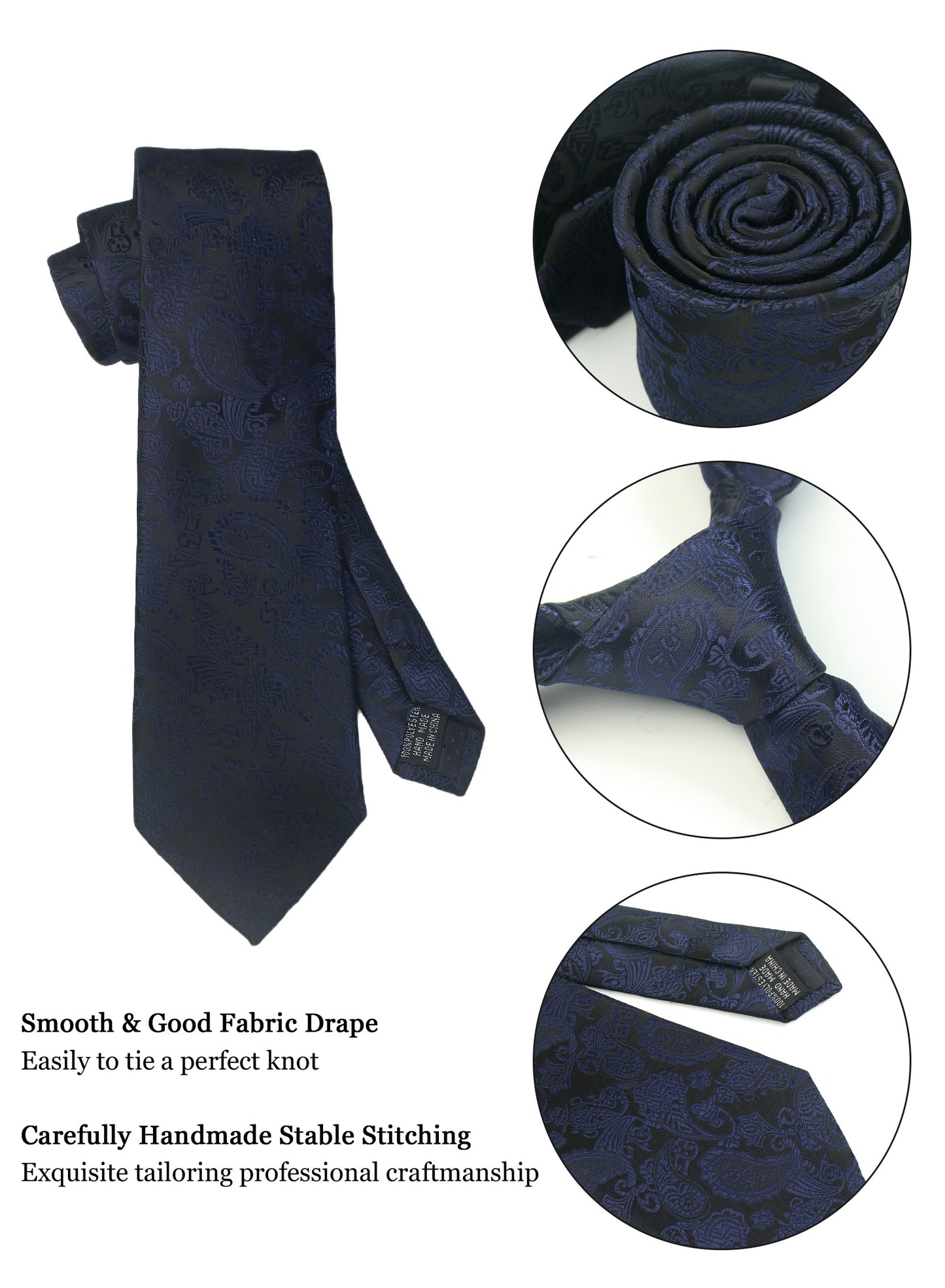 CWKOON Paisley Navy Blue Mens Tie Formal Necktie Pocket Squares Ties Clips Cufflinks Classic for Men Gift Box Set