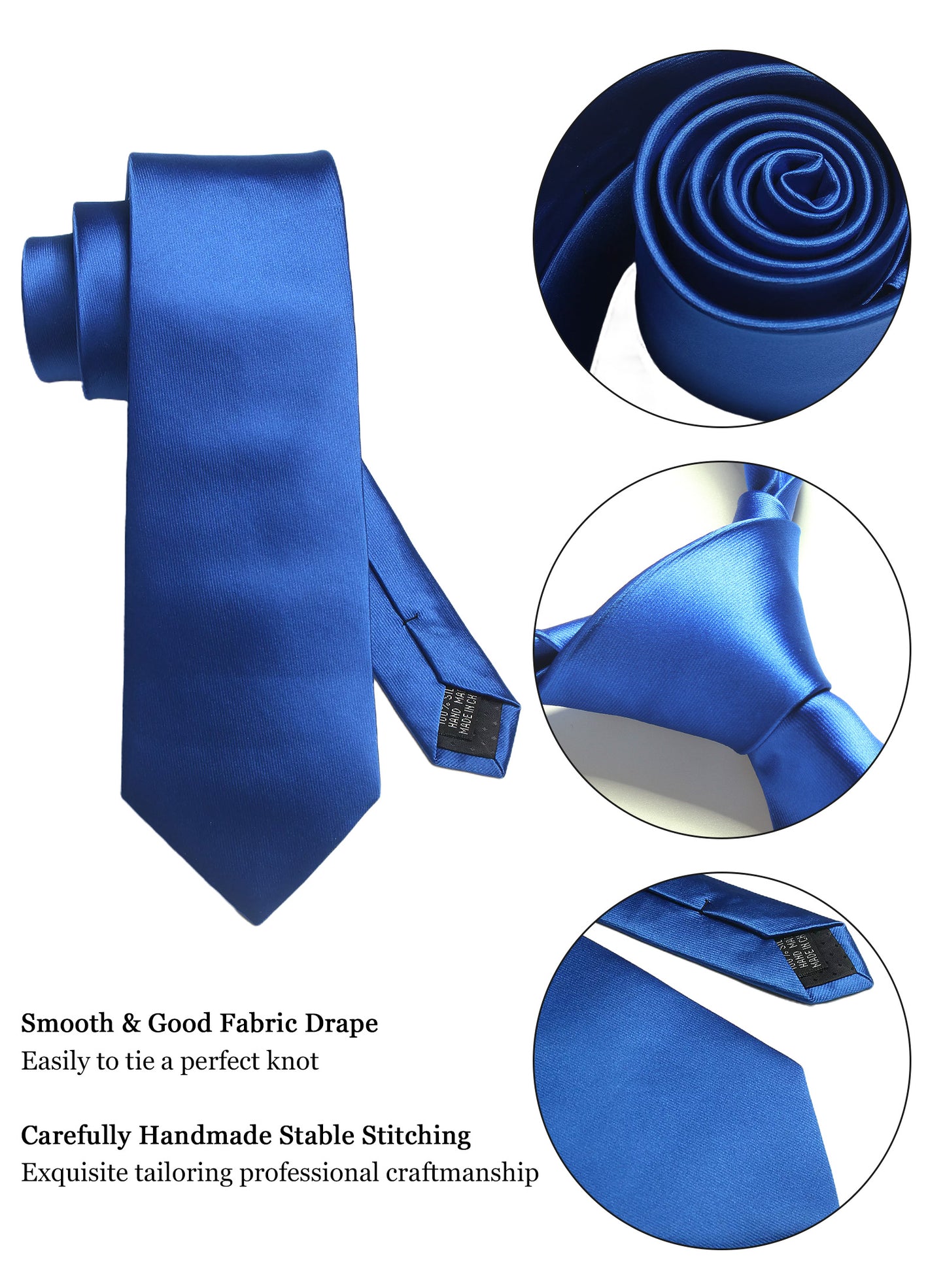 CWKOON Solid Color Blue Mens Tie Formal Necktie Pocket Squares Ties Clips Cufflinks Classic for Men Gift Box Set