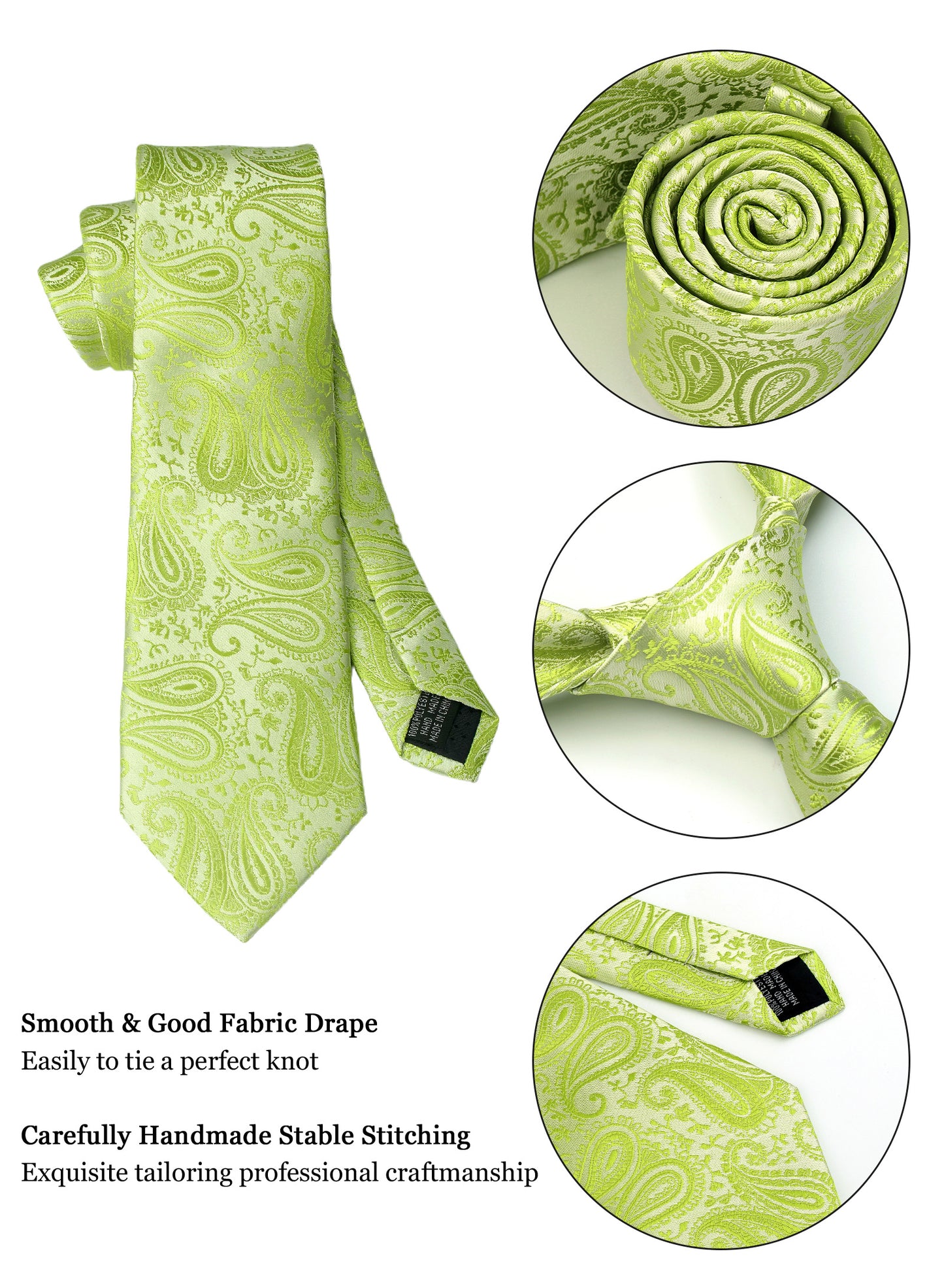 CWKOON Paisley Light Green Mens Tie Formal Necktie Pocket Squares Ties Clips Cufflinks Classic for Men Gift Box Set