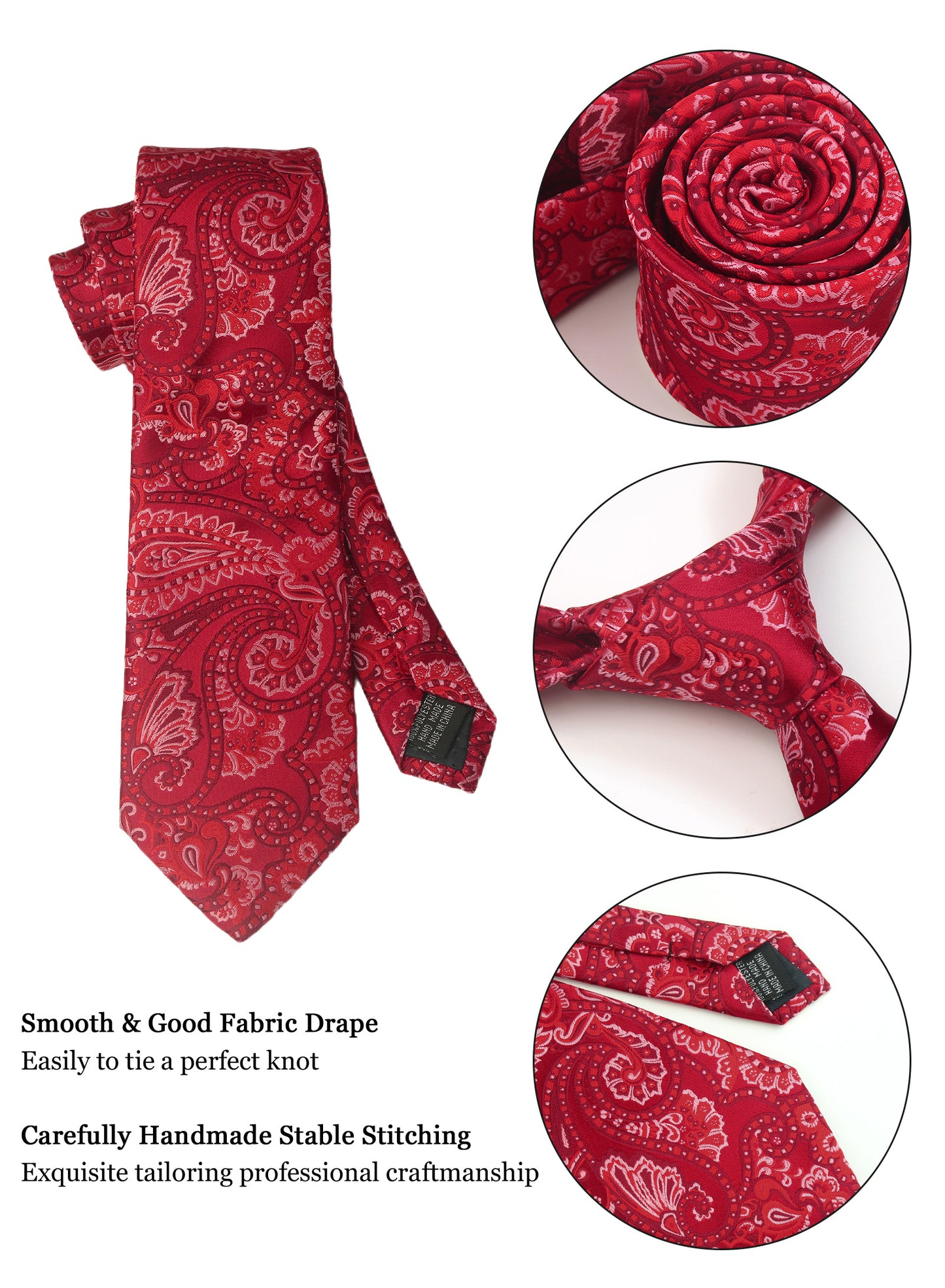 CWKOON Paisley Red Burgundy Mens Tie Formal Necktie Pocket Squares Ties Clips Cufflinks Classic for Men Gift Box Set