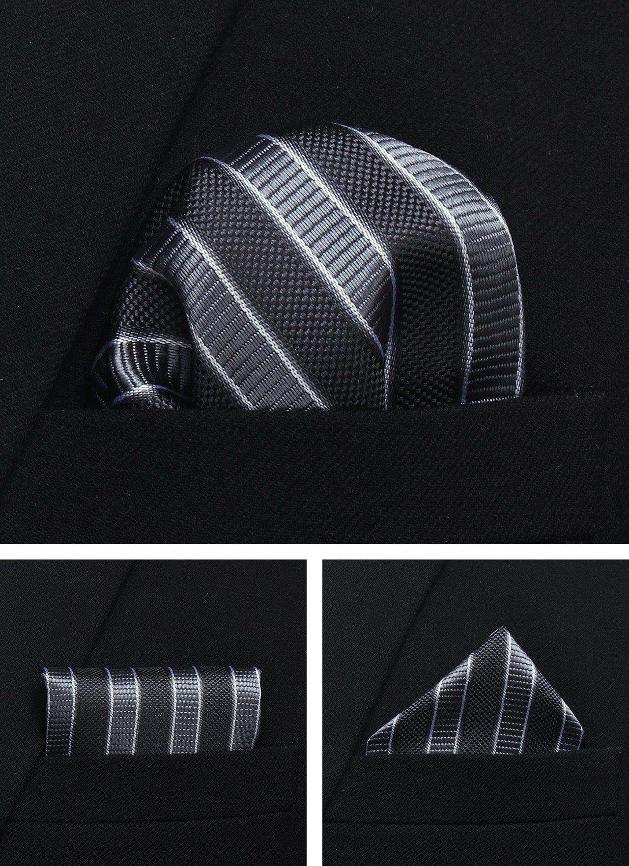 CWKOON Striped Black Grey Mens Tie Formal Necktie Pocket Squares Ties Clips Cufflinks Classic for Men Gift Box Set