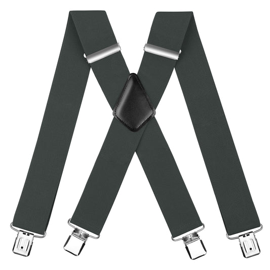 CWKOON Men's Trousers Braces with Very Strong 2 inch Wide 4 Clips Heavy Duty Suspenders for Men X Style Adjustable Suspender Dark Gray