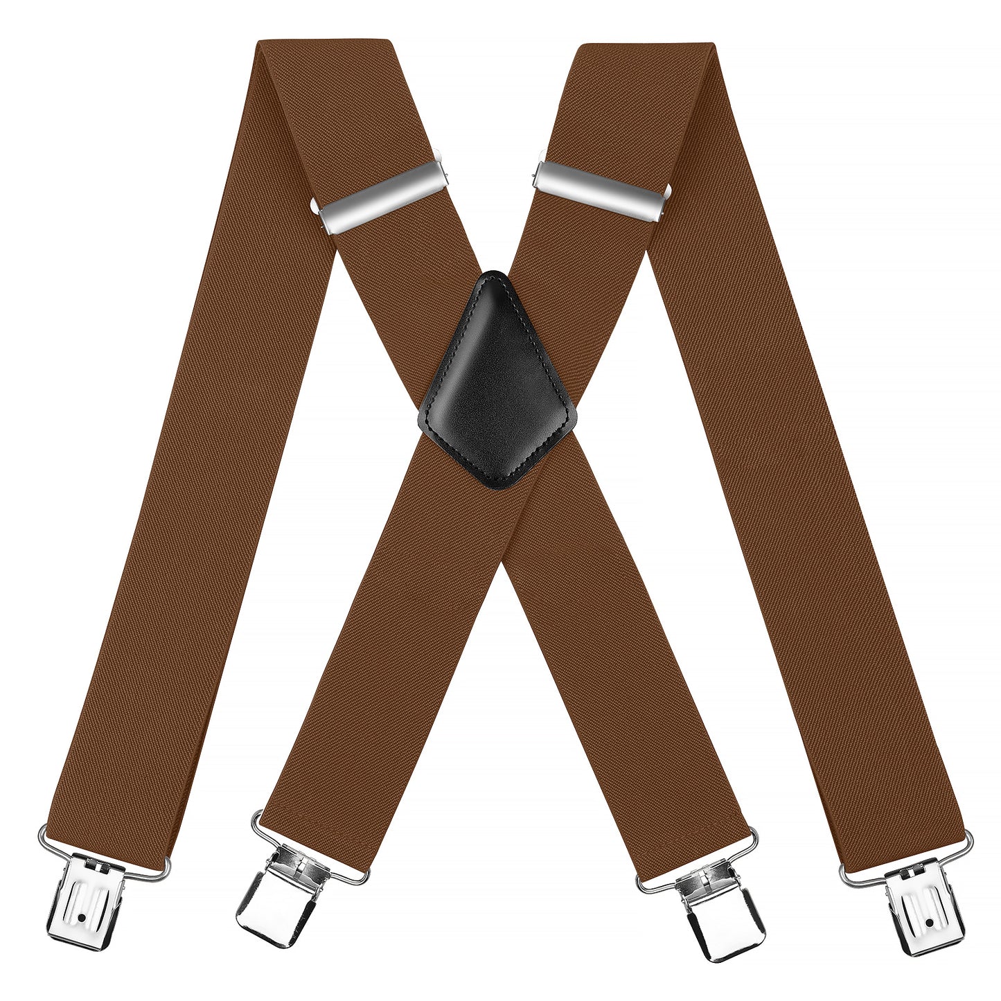 CWKOON Men's Trousers Braces with Very Strong 2 inch Wide 4 Clips Heavy Duty Suspenders for Men X Style Adjustable Suspender Brown