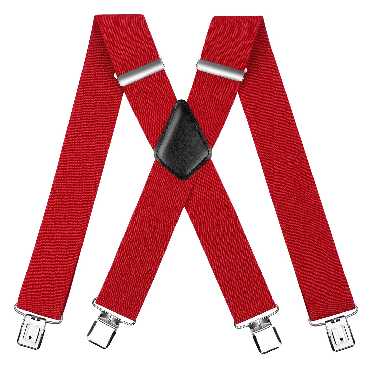 CWKOON Men's Trousers Braces with Very Strong 2 inch Wide 4 Clips Heavy Duty Suspenders for Men X Style Adjustable Suspender Red