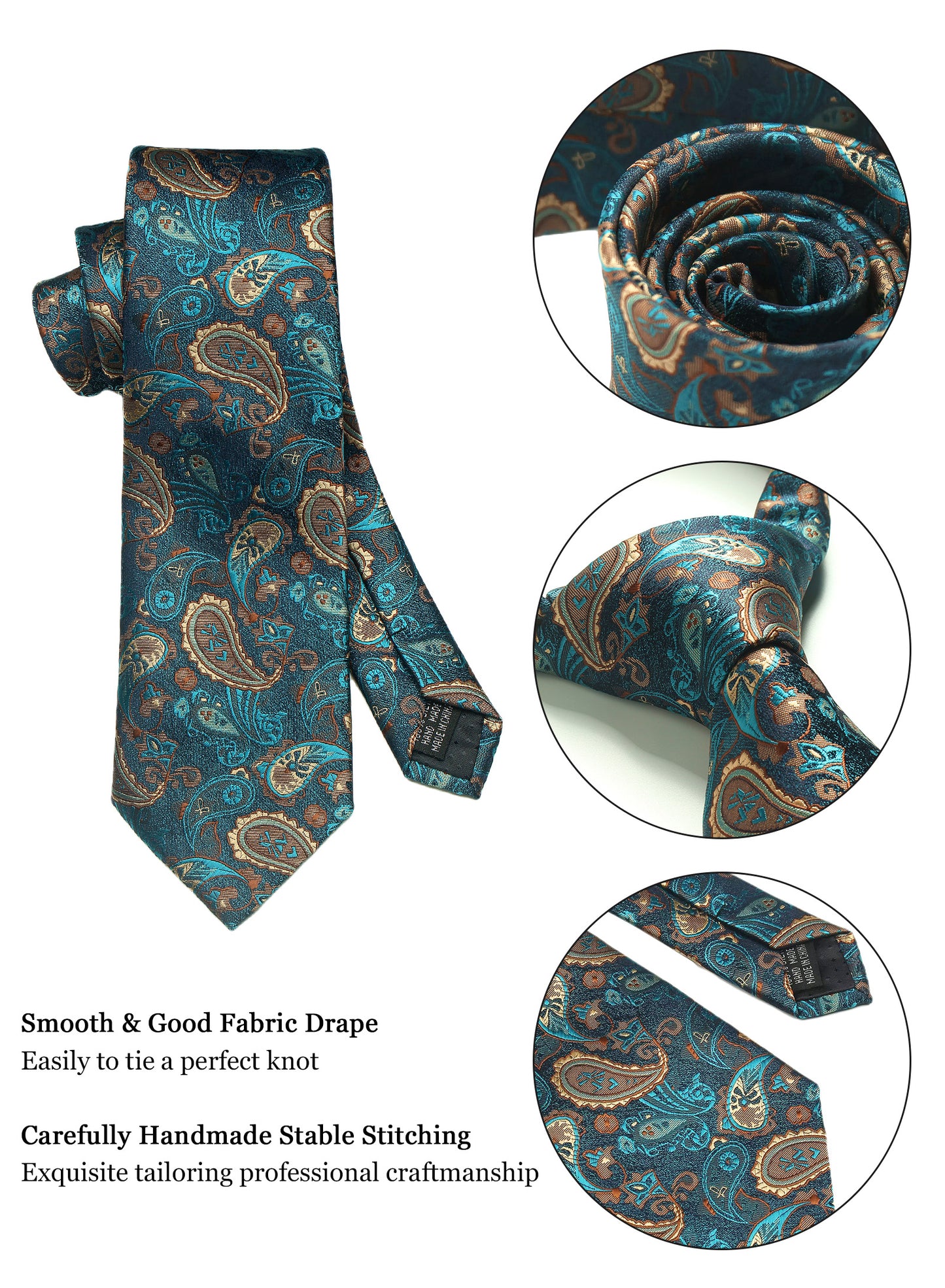 CWKOON Paisley Aqua Yellow Mens Tie Formal Necktie Pocket Squares Ties Clips Cufflinks Classic for Men Gift Box Set