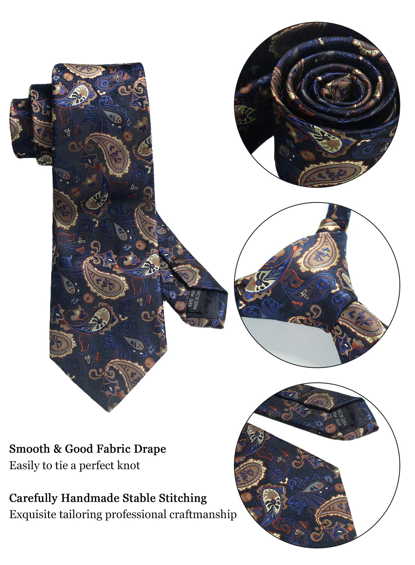 CWKOON Paisley Gold Blue Mens Tie Formal Necktie Pocket Squares Ties Clips Cufflinks Classic for Men Gift Box Set