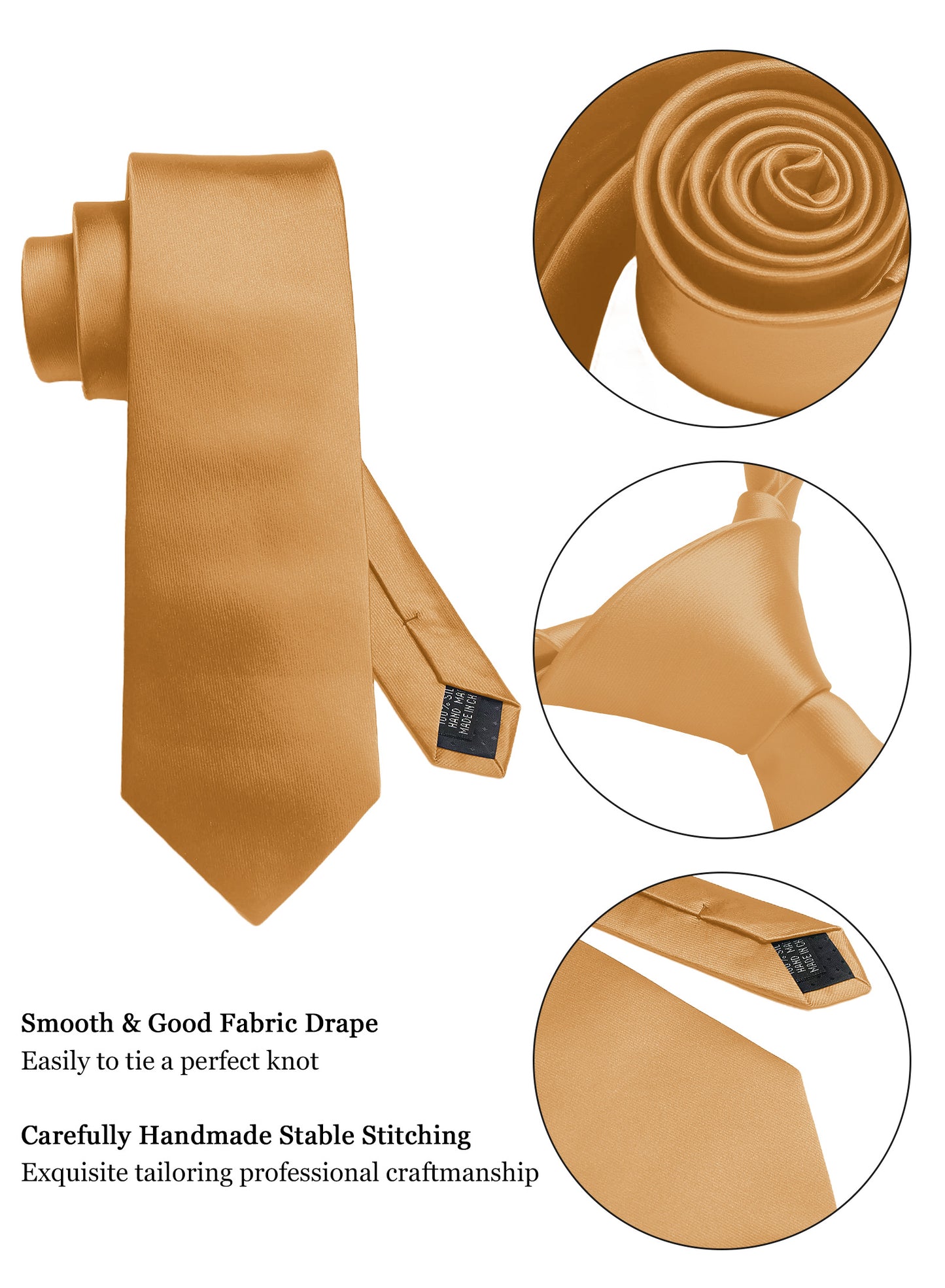 CWKOON Solid Color Champagne Beige Mens Tie Formal Necktie Pocket Squares Ties Clips Cufflinks Classic for Men Gift Box Set