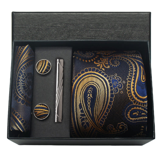 CWKOON Paisley Black Gold Mens Tie Formal Necktie Pocket Squares Ties Clips Cufflinks Classic for Men Gift Box Set