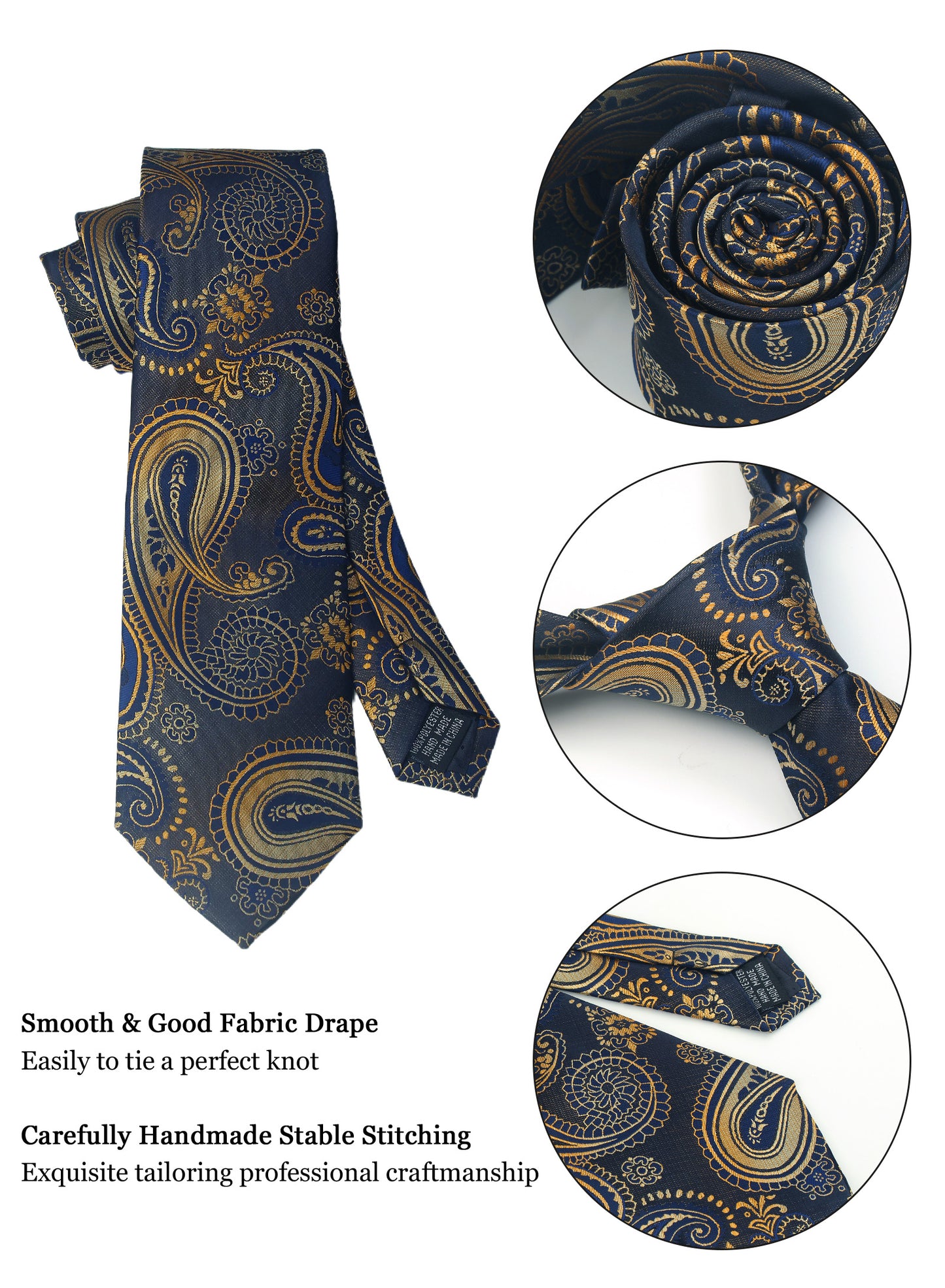 CWKOON Paisley Black Gold Mens Tie Formal Necktie Pocket Squares Ties Clips Cufflinks Classic for Men Gift Box Set