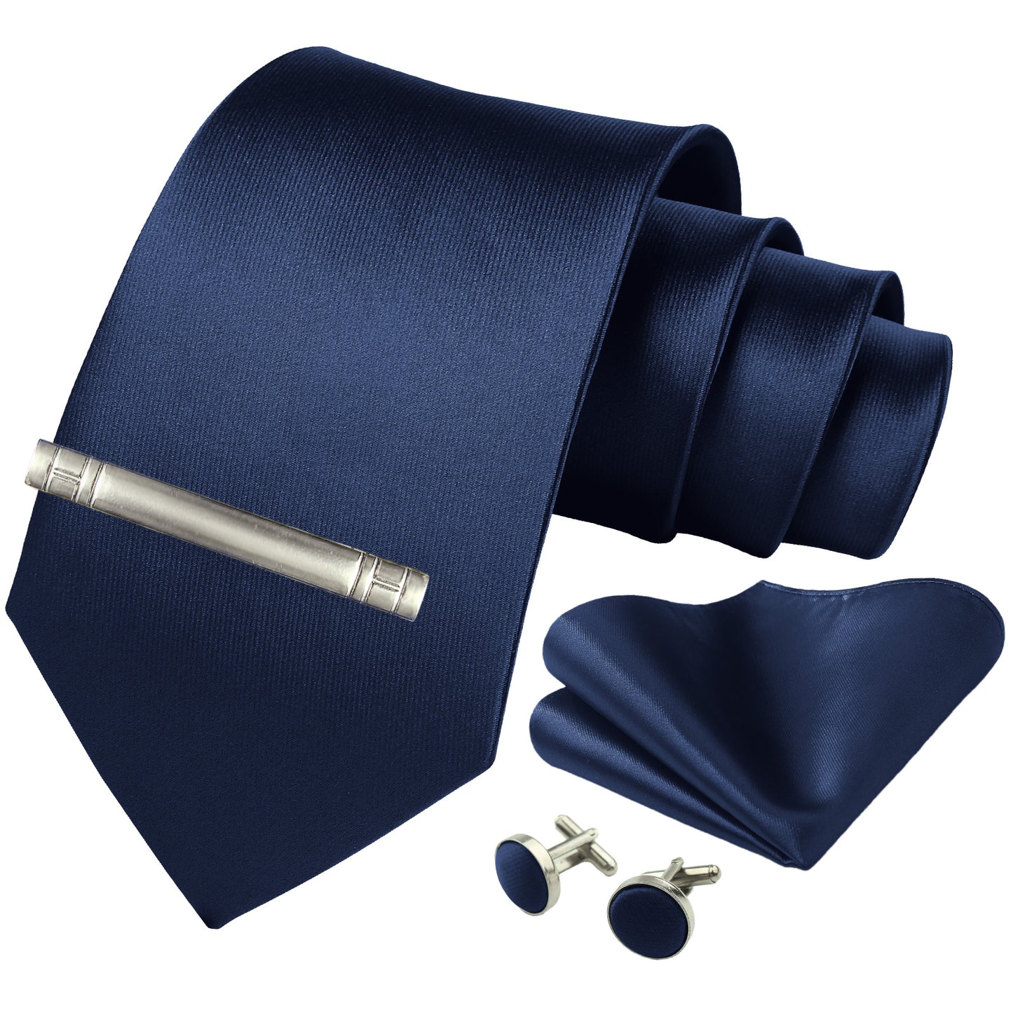 CWKOON Solid Color Navy Blue Mens Tie Formal Necktie Pocket Squares Ties Clips Cufflinks Classic for Men Gift Box Set