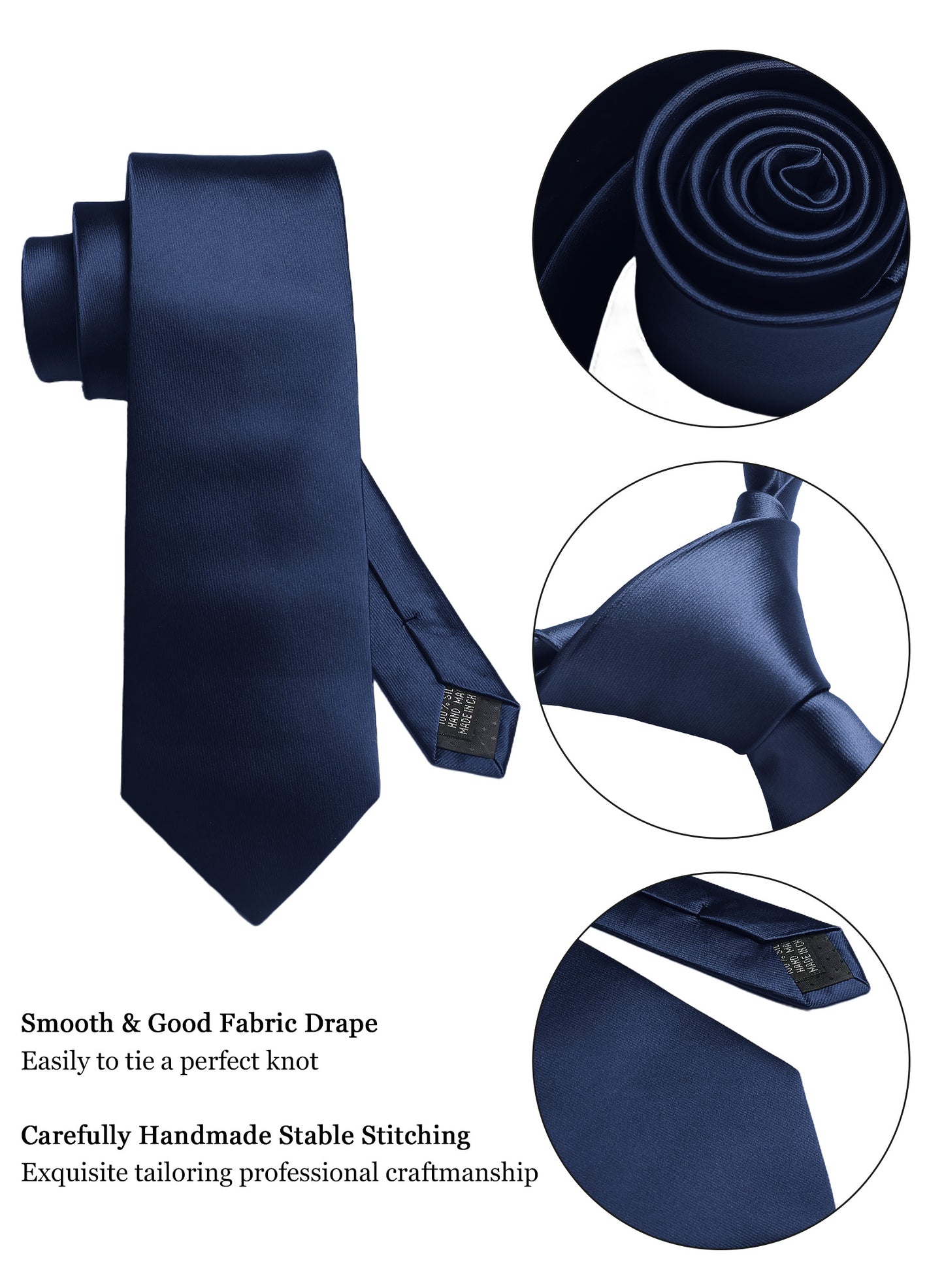 CWKOON Solid Color Navy Blue Mens Tie Formal Necktie Pocket Squares Ties Clips Cufflinks Classic for Men Gift Box Set