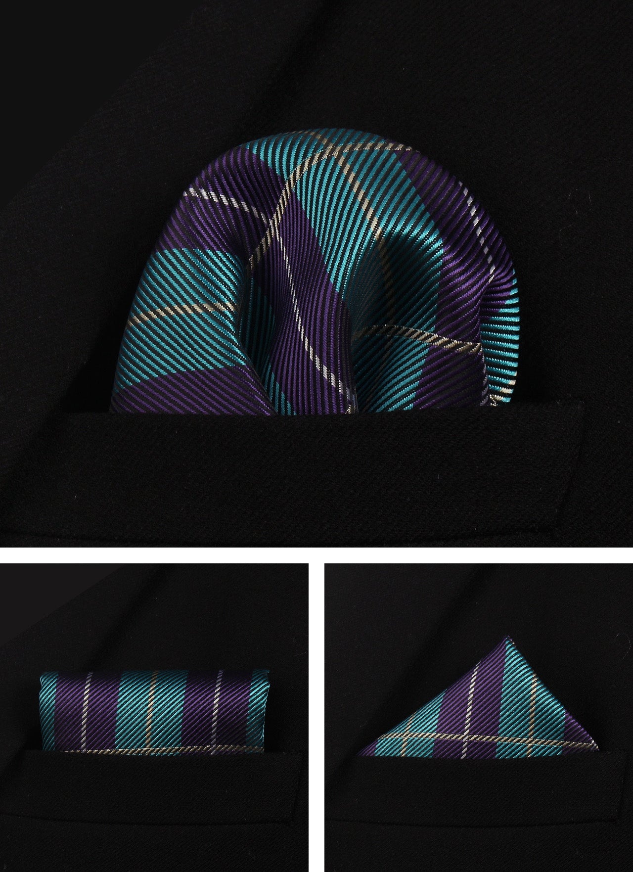 CWKOON Plaid Aqua Purple Mens Tie Formal Necktie Pocket Squares Ties Clips Cufflinks Classic for Men Gift Box Set