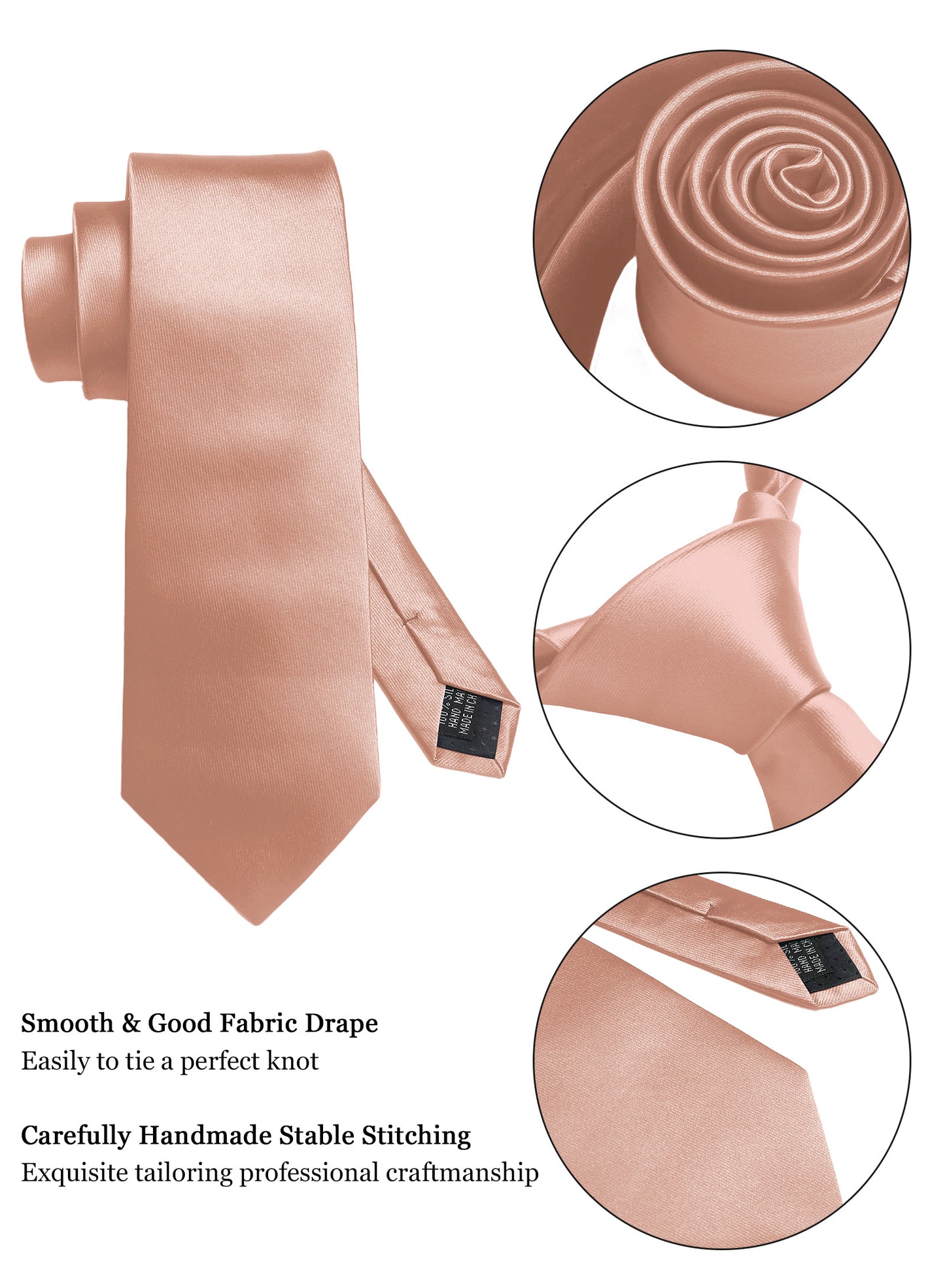 CWKOON Solid Color Pink Mens Tie Formal Necktie Pocket Squares Ties Clips Cufflinks Classic for Men Gift Box Set