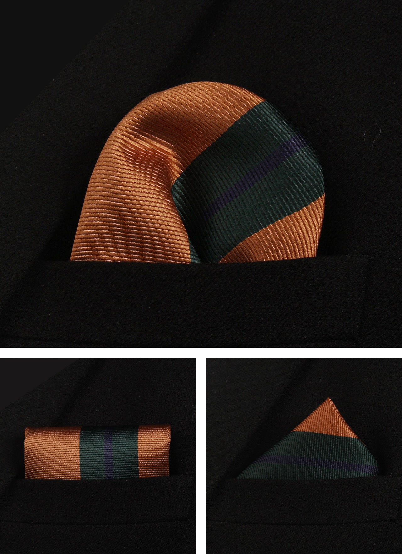 CWKOON Striped Green Brown Mens Tie Formal Necktie Pocket Squares Ties Clips Cufflinks Classic for Men Gift Box Set