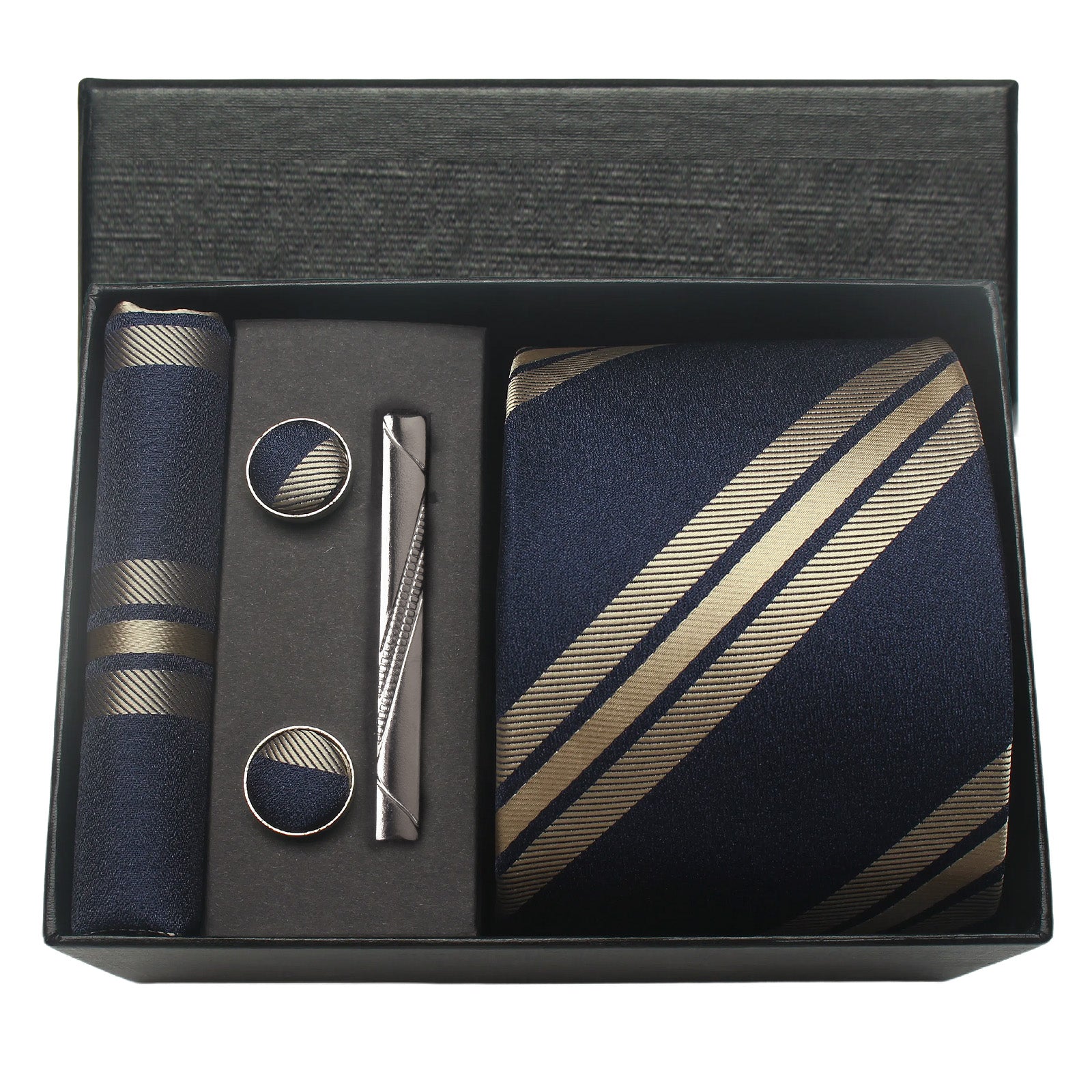 Brand Q Striped Skinny Tie & Pocket Square Set – 2.75" Width – Perfect For Weddings & Prom