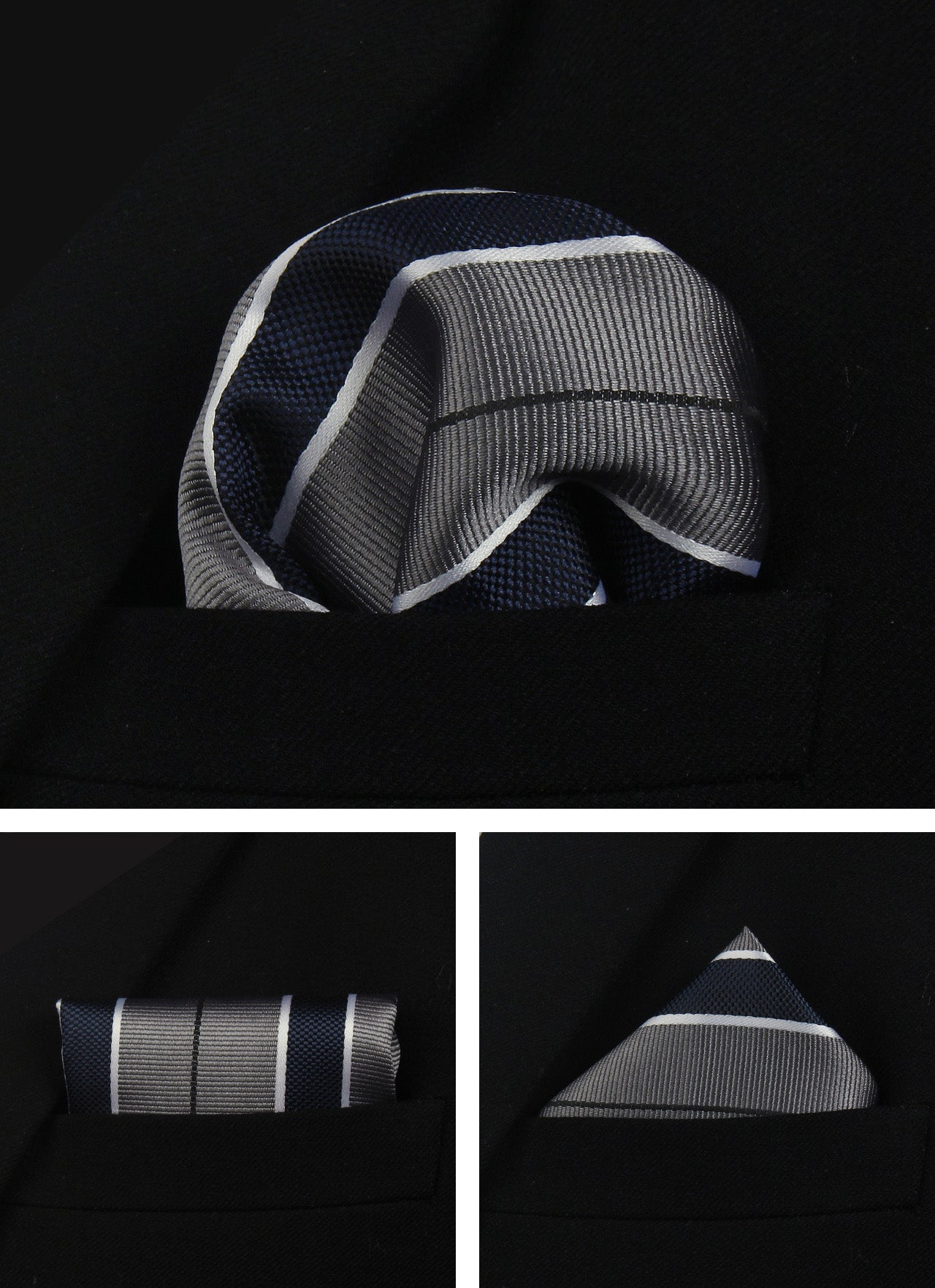 CWKOON Striped Grey Navy Blue Mens Tie Formal Necktie Pocket Squares Ties Clips Cufflinks Classic for Men Gift Box Set