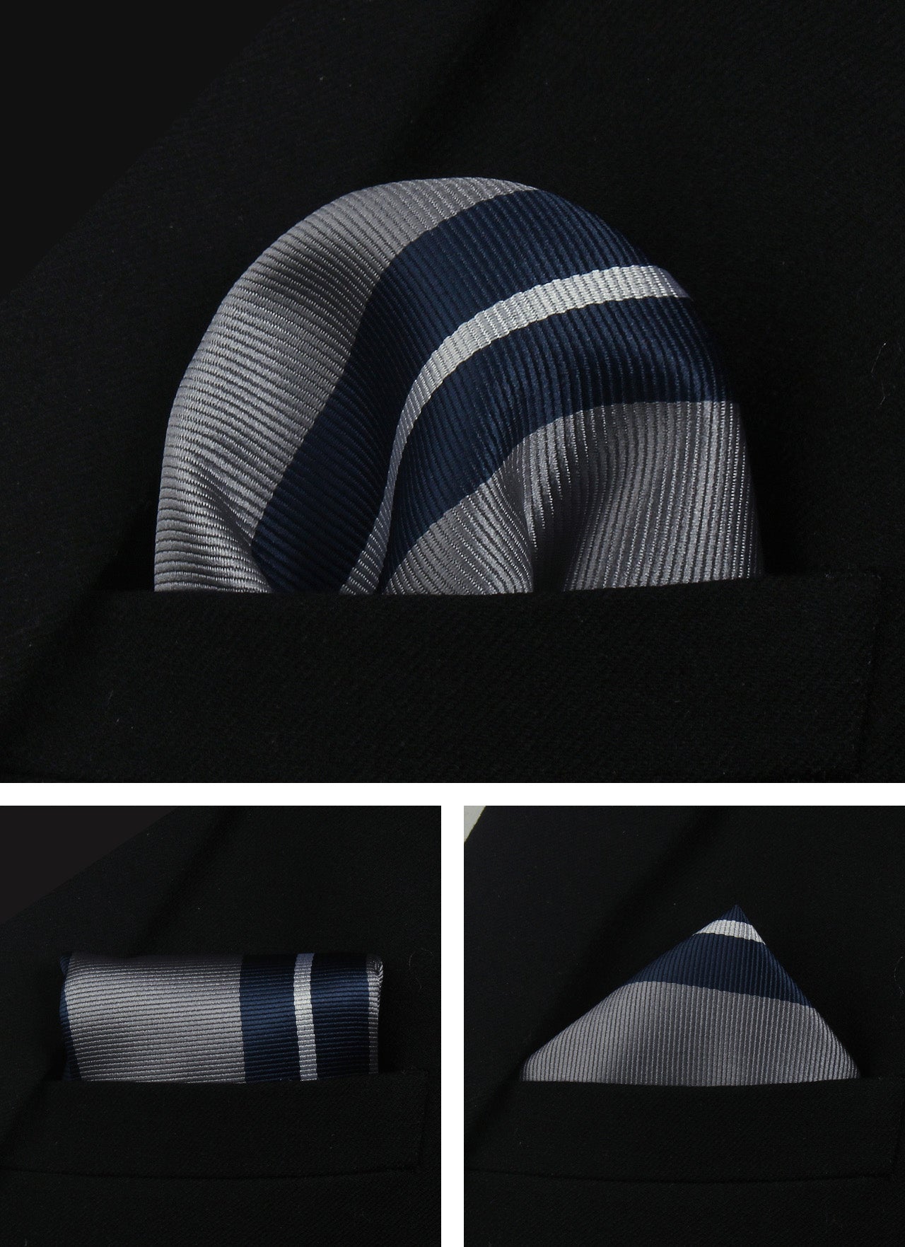 CWKOON Striped Grey Blue Mens Tie Formal Necktie Pocket Squares Ties Clips Cufflinks Classic for Men Gift Box Set