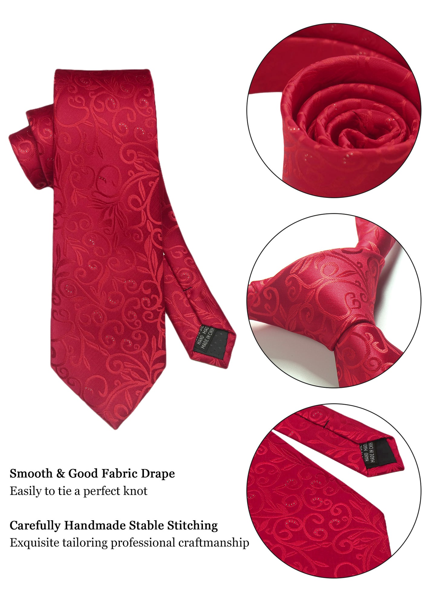 CWKOON Paisley Red Mens Tie Formal Necktie Pocket Squares Ties Clips Cufflinks Classic for Men Gift Box Set