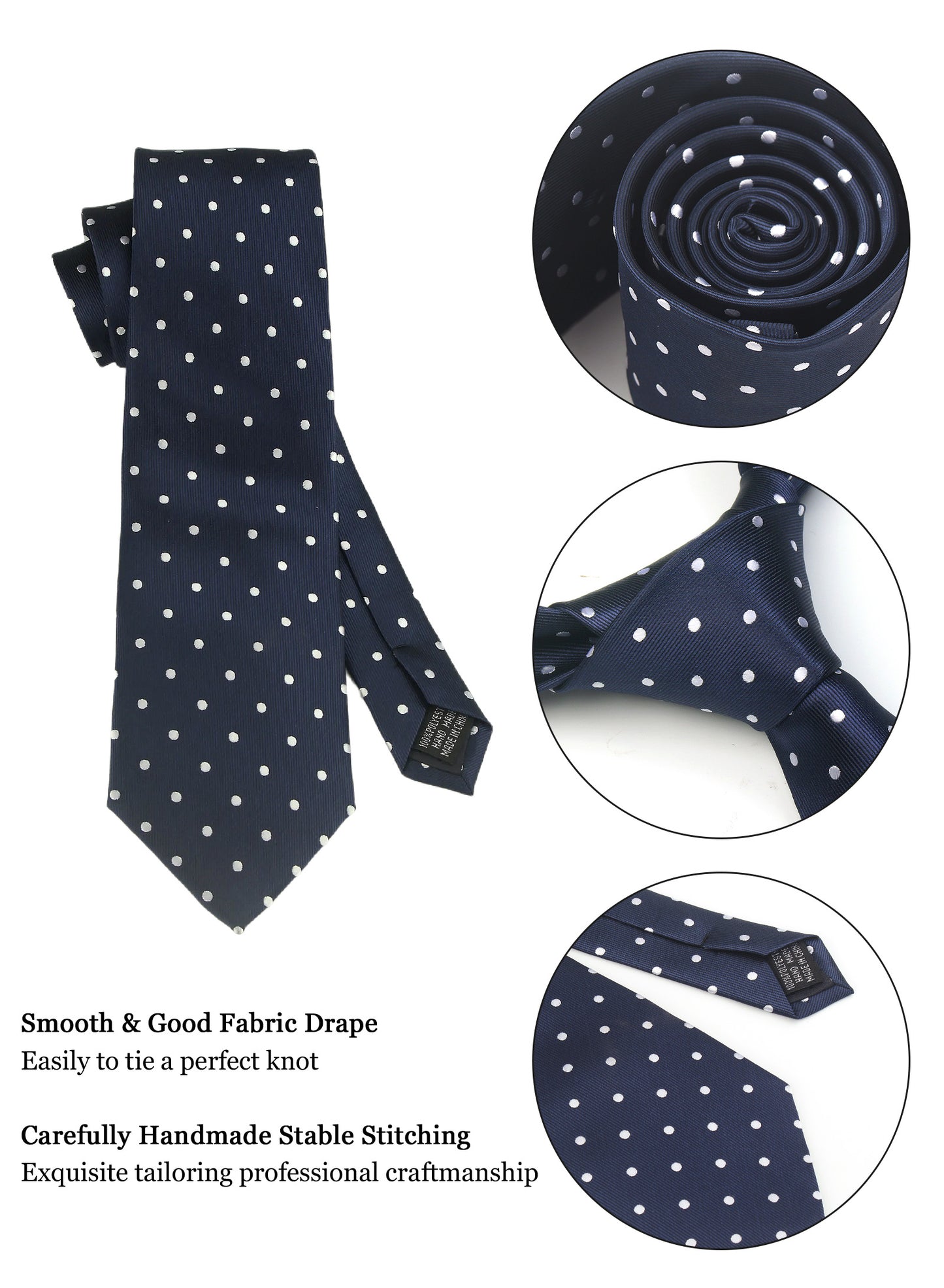 CWKOON Polka Dot Navy Blue White Mens Tie Formal Necktie Pocket Squares Ties Clips Cufflinks Classic for Men Gift Box Set