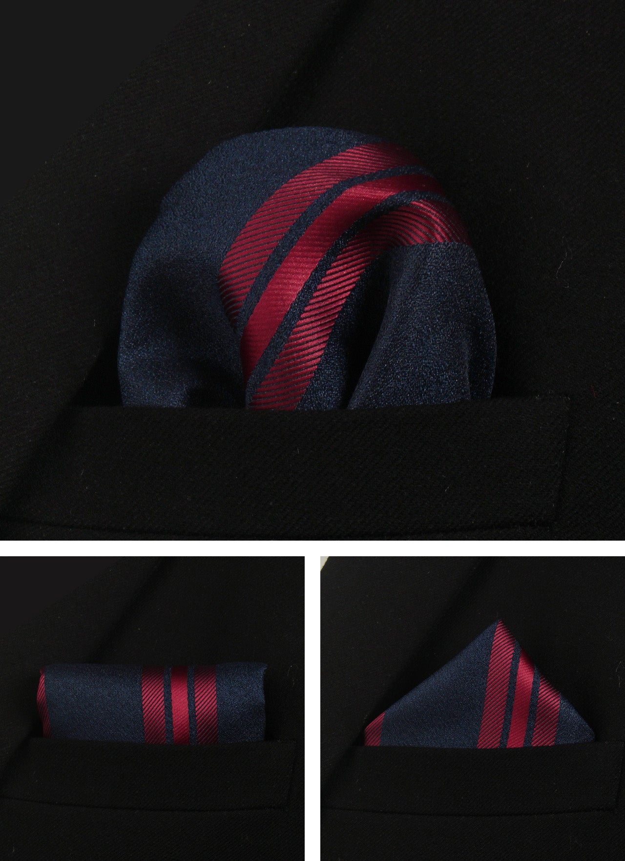 CWKOON Striped Navy Blue Red Mens Tie Formal Necktie Pocket Squares Ties Clips Cufflinks Classic for Men Gift Box Set