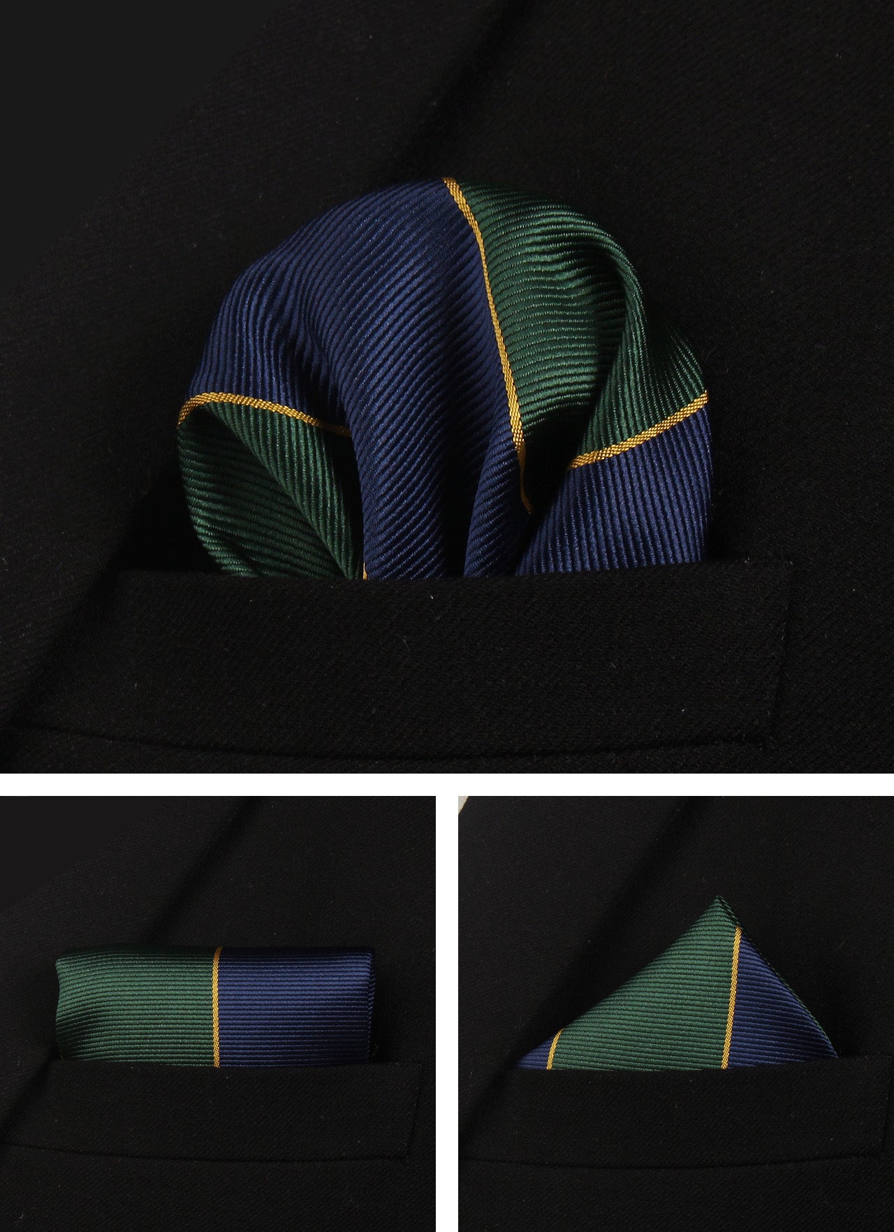 CWKOON Striped Green Navy Blue Mens Tie Formal Necktie Pocket Squares Ties Clips Cufflinks Classic for Men Gift Box Set