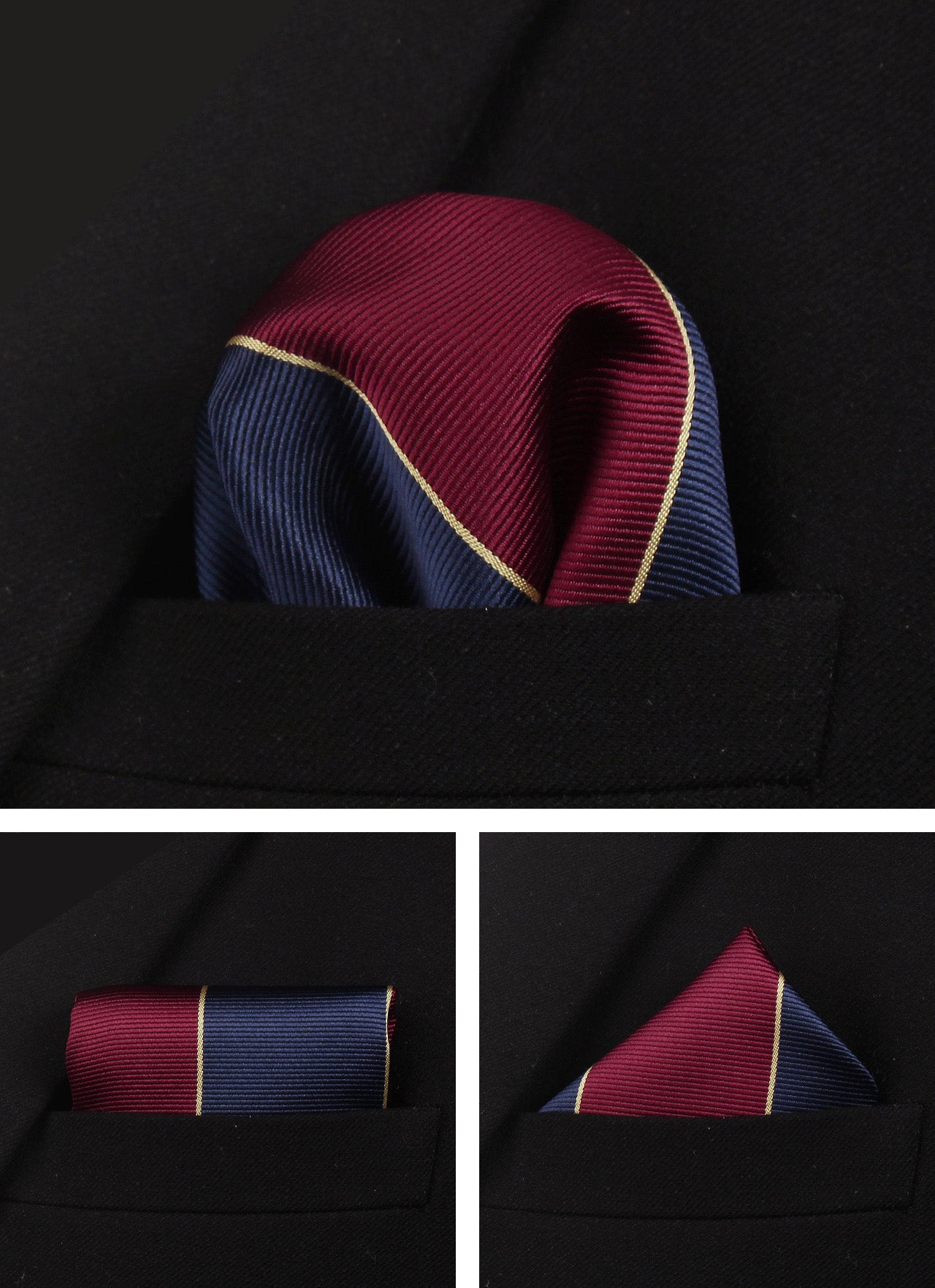 CWKOON Striped Red Navy Blue Mens Tie Formal Necktie Pocket Squares Ties Clips Cufflinks Classic for Men Gift Box Set