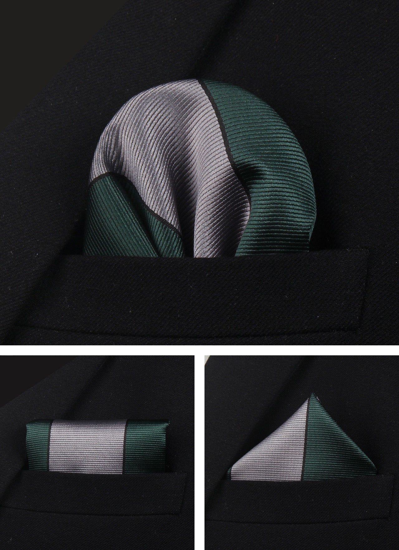 CWKOON Striped Green Grey Mens Tie Formal Necktie Pocket Squares Ties Clips Cufflinks Classic for Men Gift Box Set