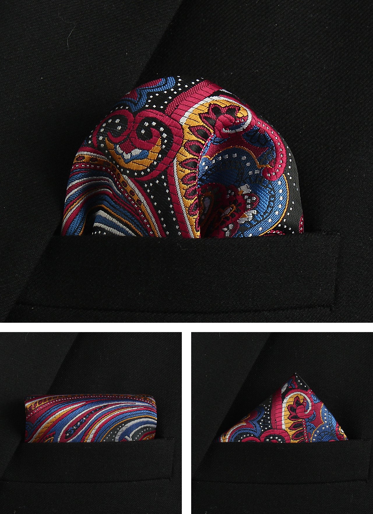 CWKOON Paisley Red Blue Orange Mens Tie Formal Necktie Pocket Squares Ties Clips Cufflinks Classic for Men Gift Box Set