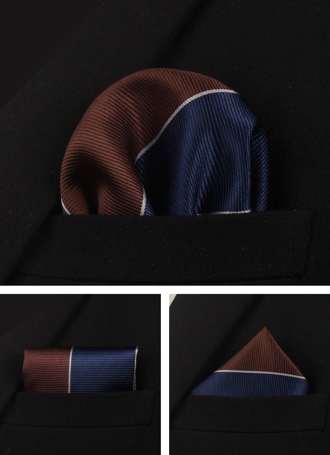 CWKOON Striped Navy Blue Brown Mens Tie Formal Necktie Pocket Squares Ties Clips Cufflinks Classic for Men Gift Box Set