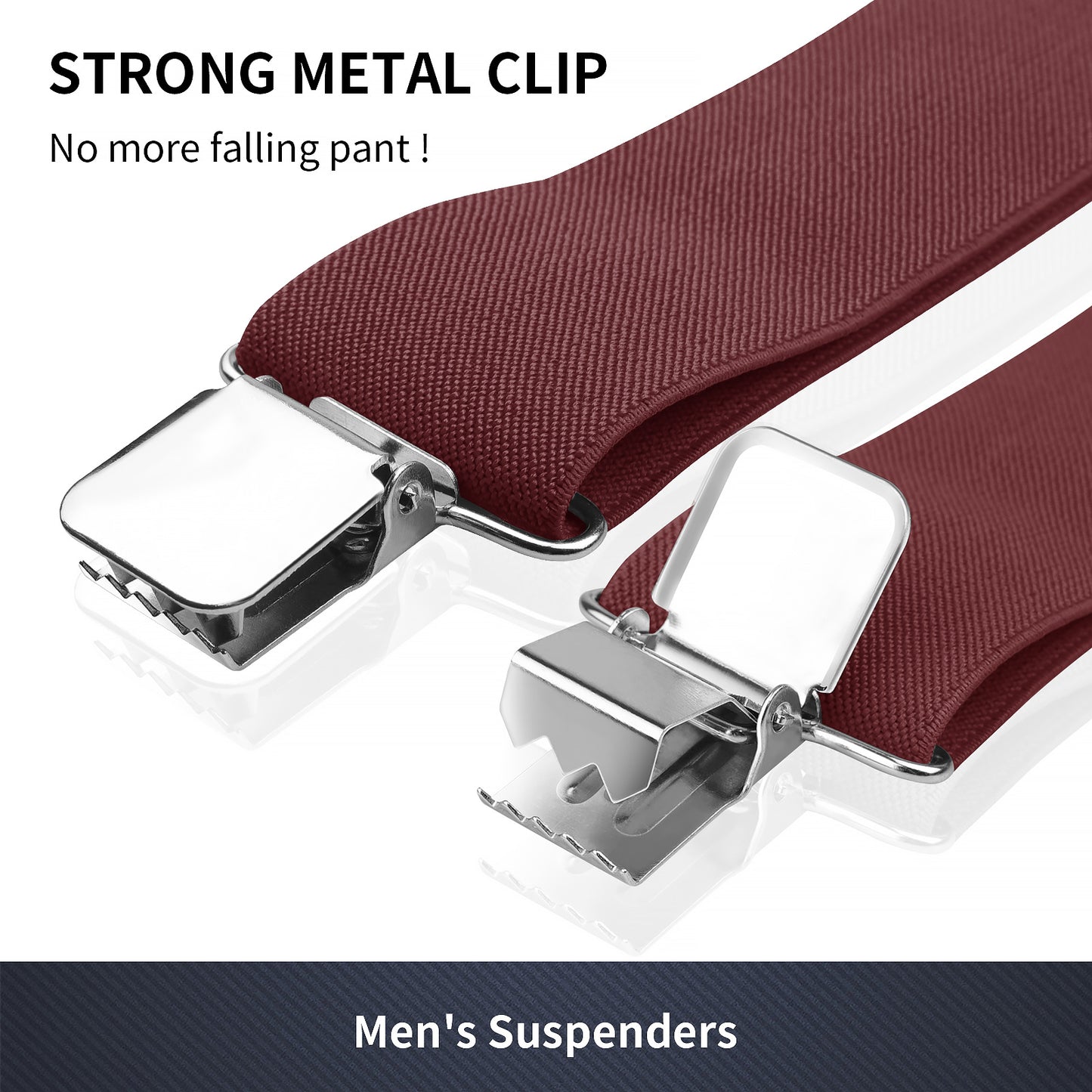 CWKOON Men's Trousers Braces with Very Strong 2 inch Wide 4 Clips Heavy Duty Suspenders for Men X Style Adjustable Suspender Burgundy